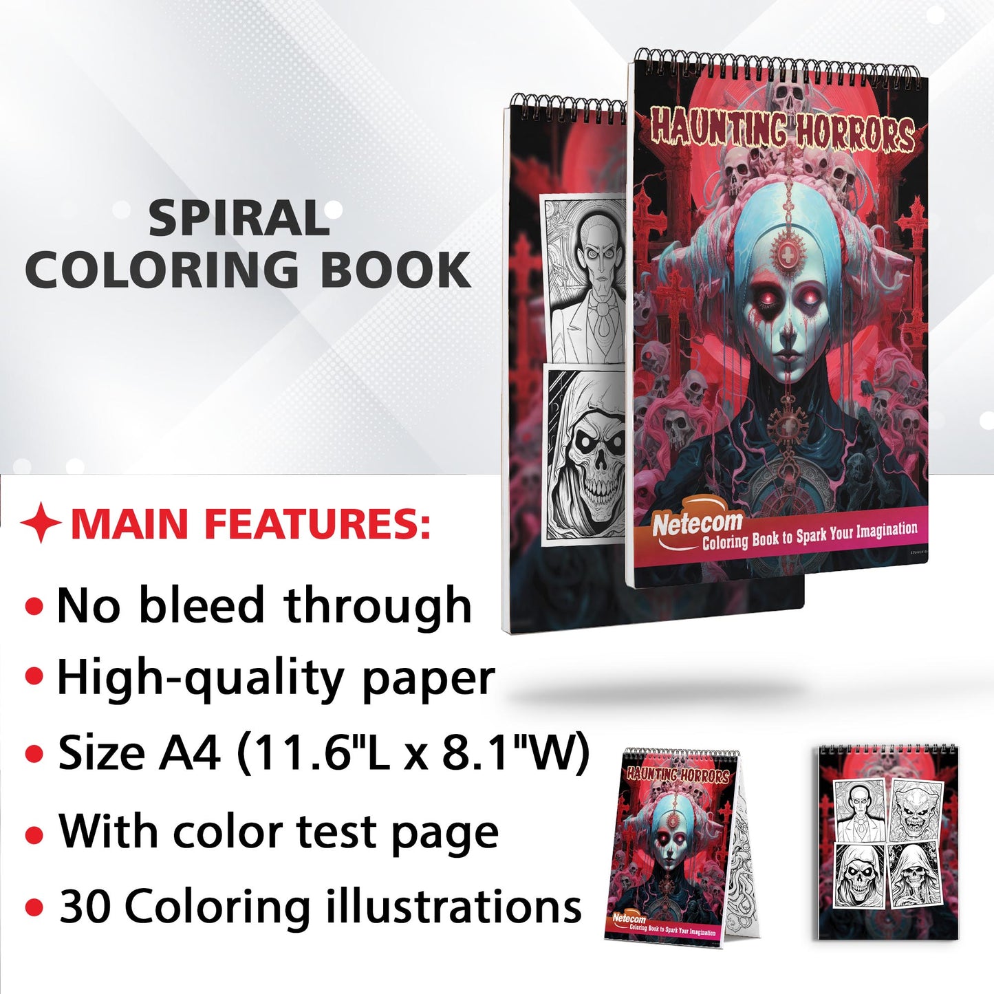 Haunting Horrors Spiral Bound Coloring Book, Confront Your Deepest Fears with Sinister Scenes in this Haunting Horrors Coloring Adventure