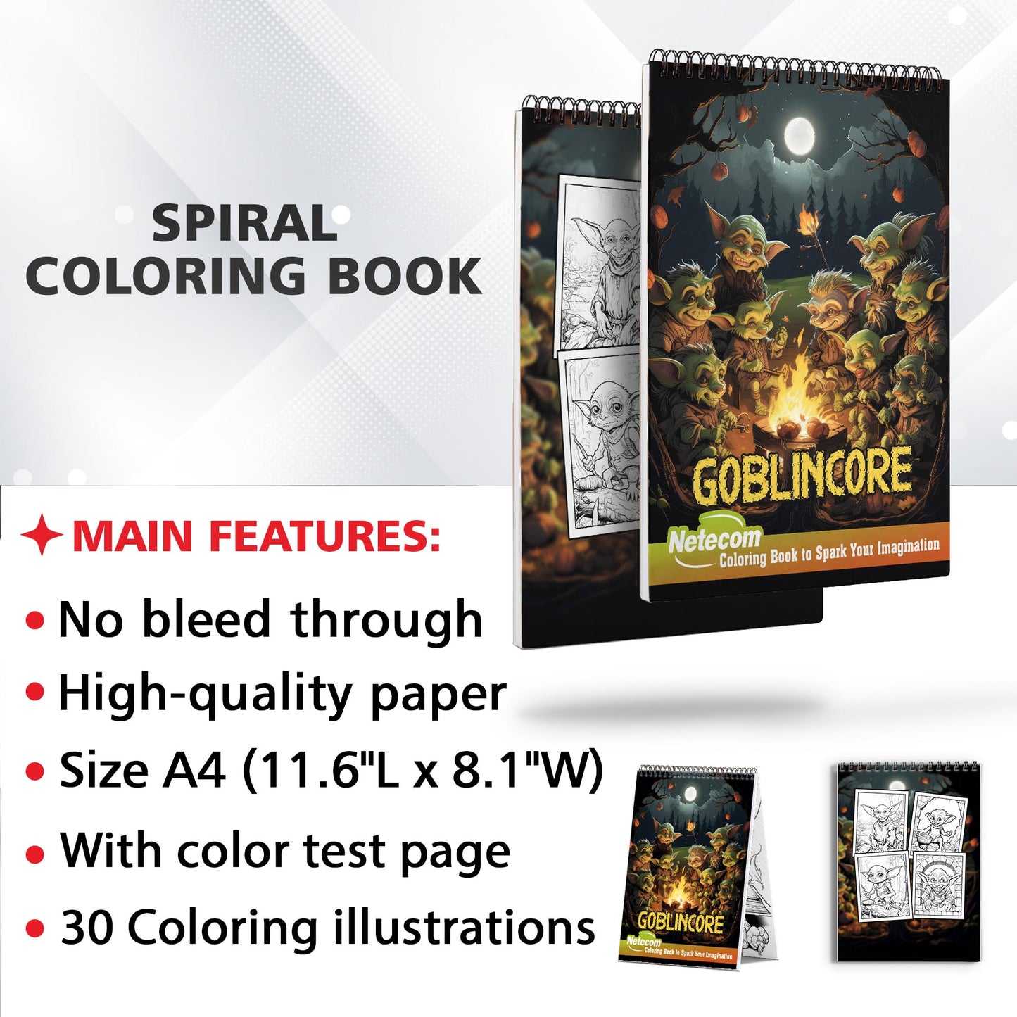 Goblin Spiral Bound Coloring Book, Dive into 30 Whimsical Goblin Coloring Pages for Fantasy Enthusiasts.