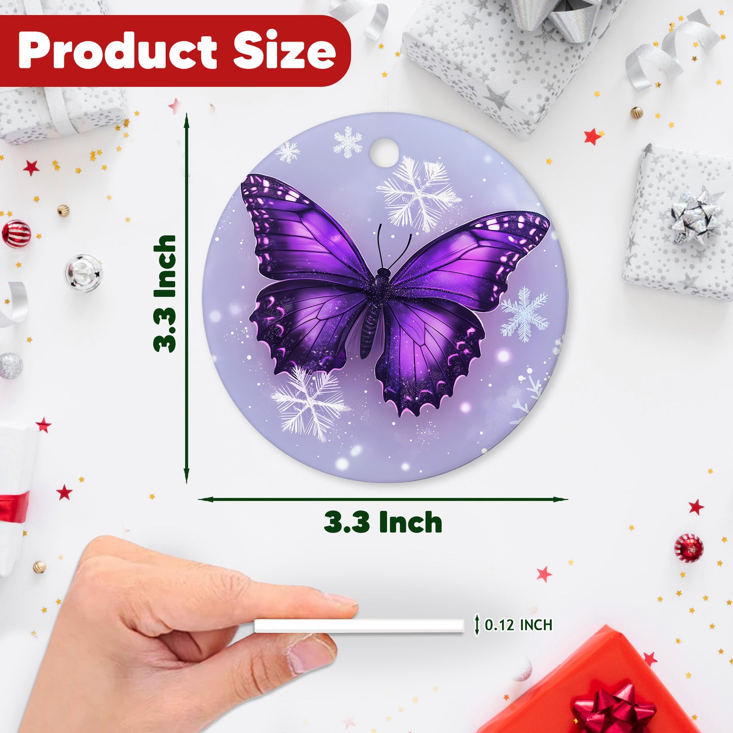 Netecom Purple Butterfly Christmas Ornaments, Ceramic Snowflake Keepsake Ornament for Christmas Tree Decorations, Gifts for Holiday, Party, Home Decor, Butterfly Lover Gift
