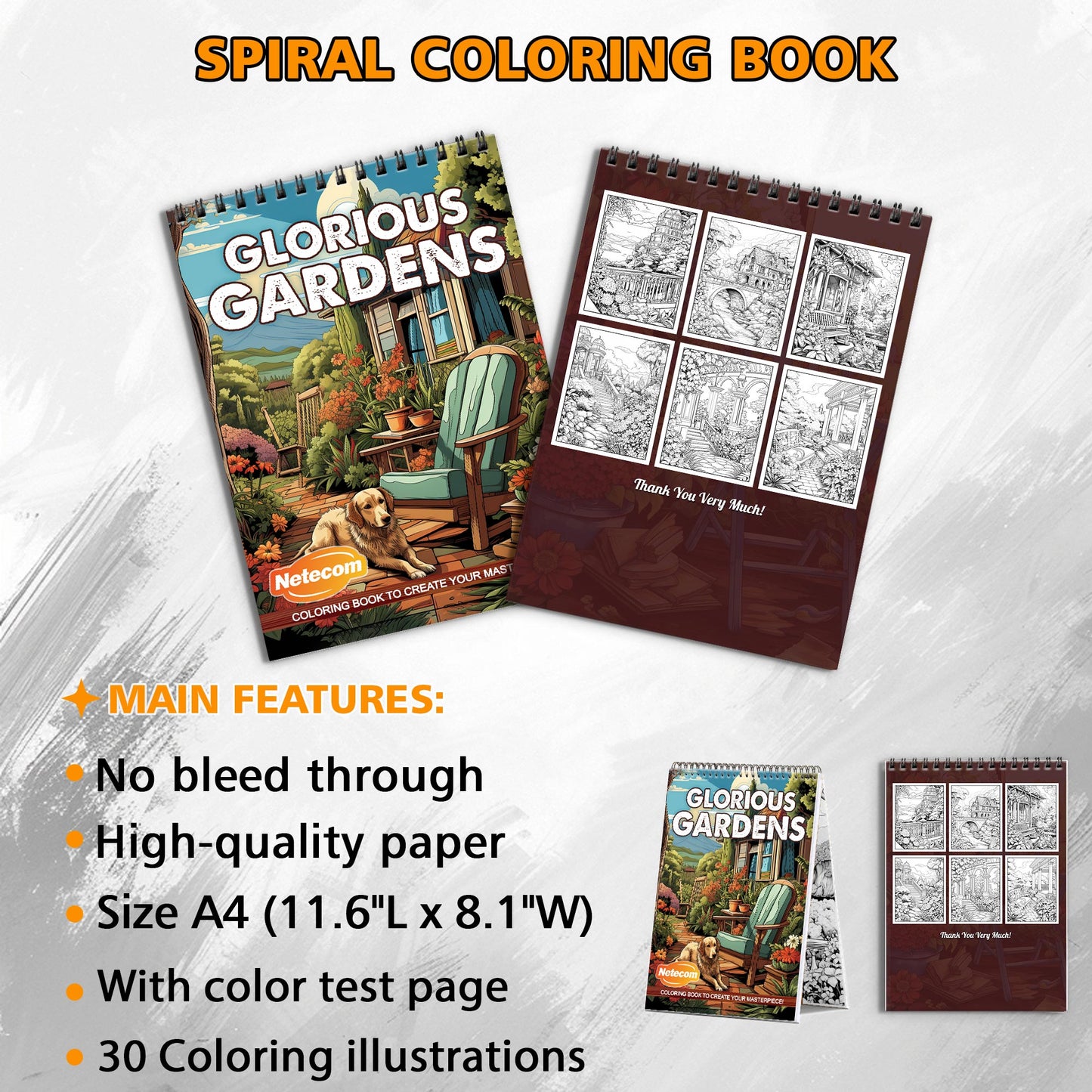 Glorious Gardens Spiral Bound Coloring Book, Lush Garden Scenes for a Relaxing and Beautiful Coloring Experience, Perfect for Nature Lovers and Gardeners