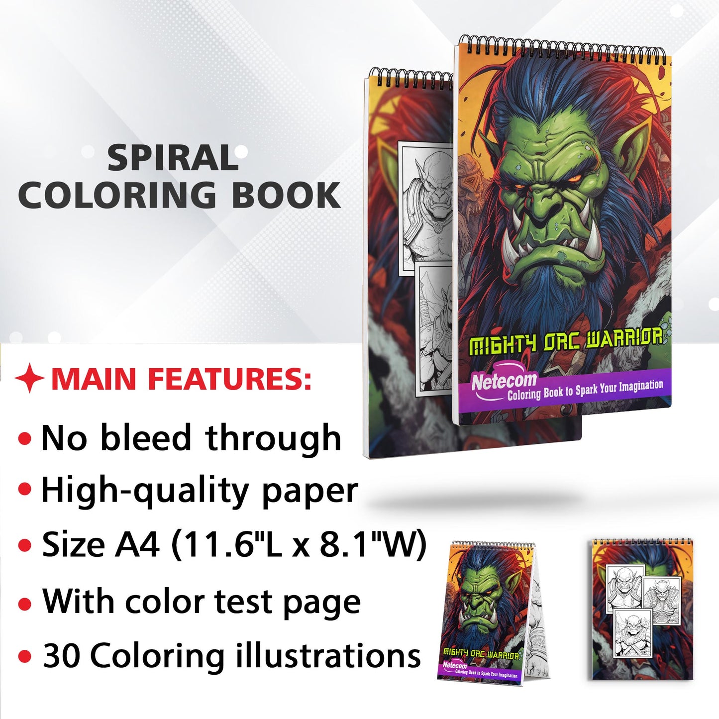 Mighty Orc Warrior Spiral Bound Coloring Book, Unleash Your Creativity with 30 Enchanting Coloring Pages, Bringing to Life the Fierce World of Giant Orcs