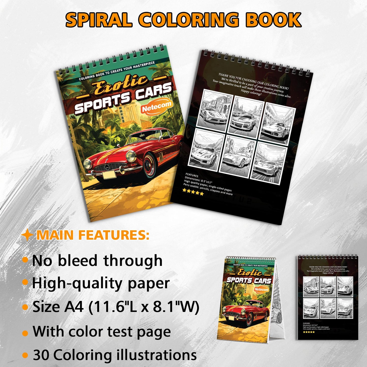 Exotic Sports Cars Spiral Bound Coloring Book, Sleek Exotic Sports Cars for a Luxurious Coloring Experience, Ideal for Car Enthusiasts and Design Admirers