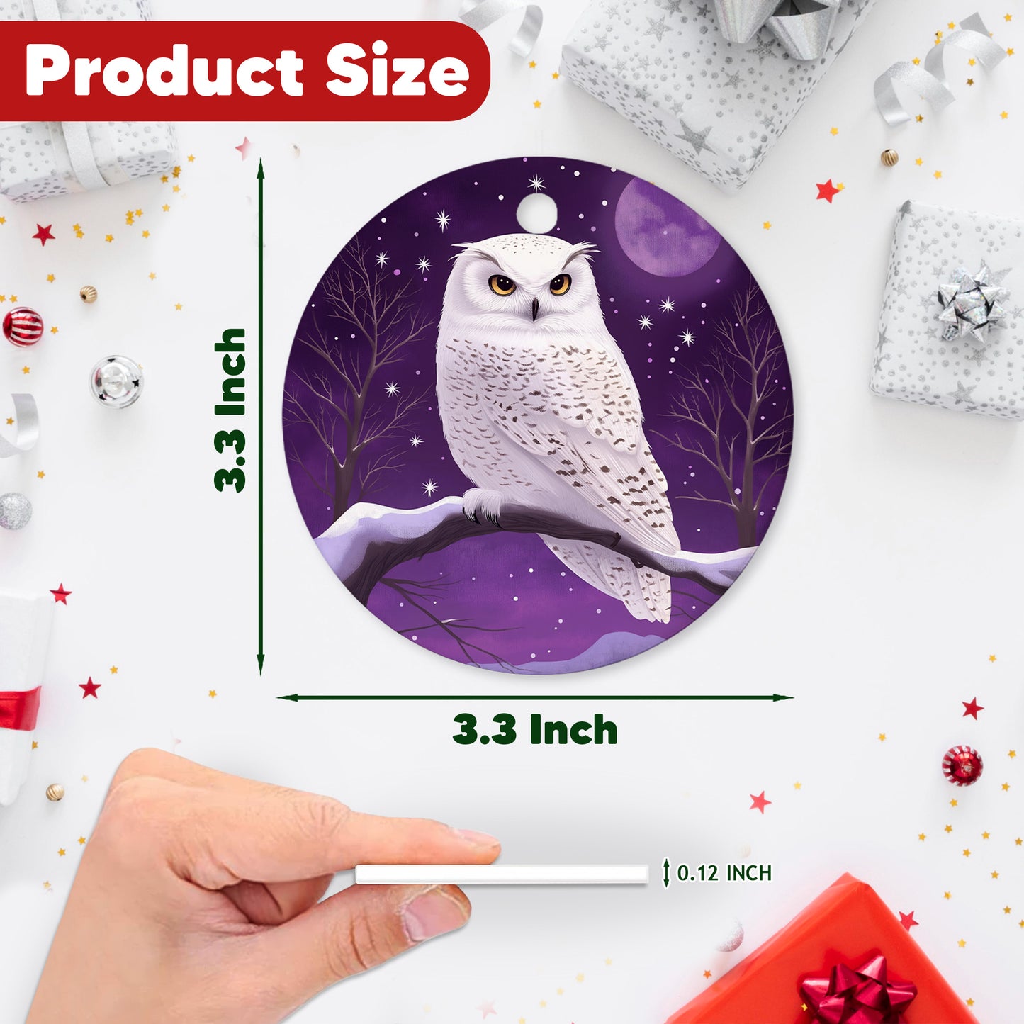 Netecom Cute Purple Winter Owl Christmas Ornaments, Ceramic Birds on Branches Keepsake Ornament for Christmas Tree Decorations, Bird Lover Gift, Gifts for Holiday, Party, Home Decor