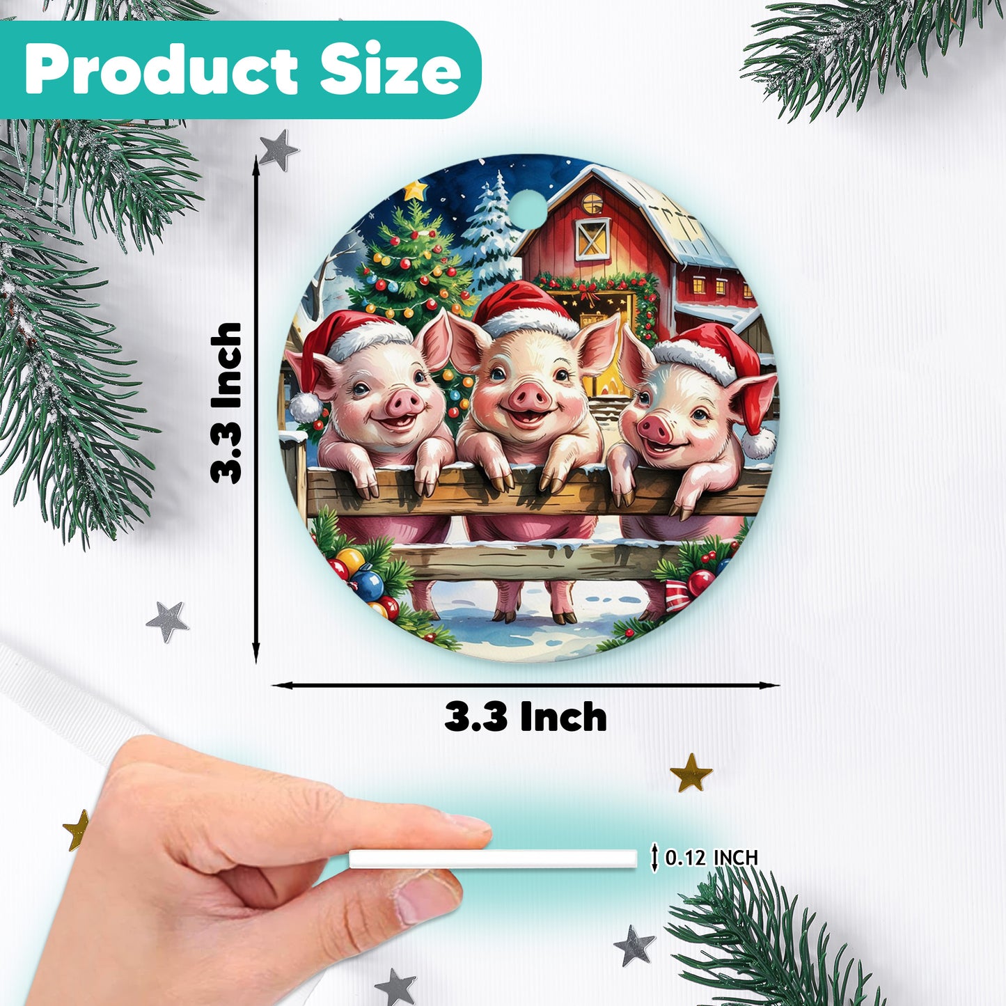 Netecom Cute Farm Animal Pig Ornament, Merry Pigmas Ceramic Ornament for Christmas Tree Hanging Decorations Gift, Famehouse Decor, Gift for Famer, Holiday Party Present