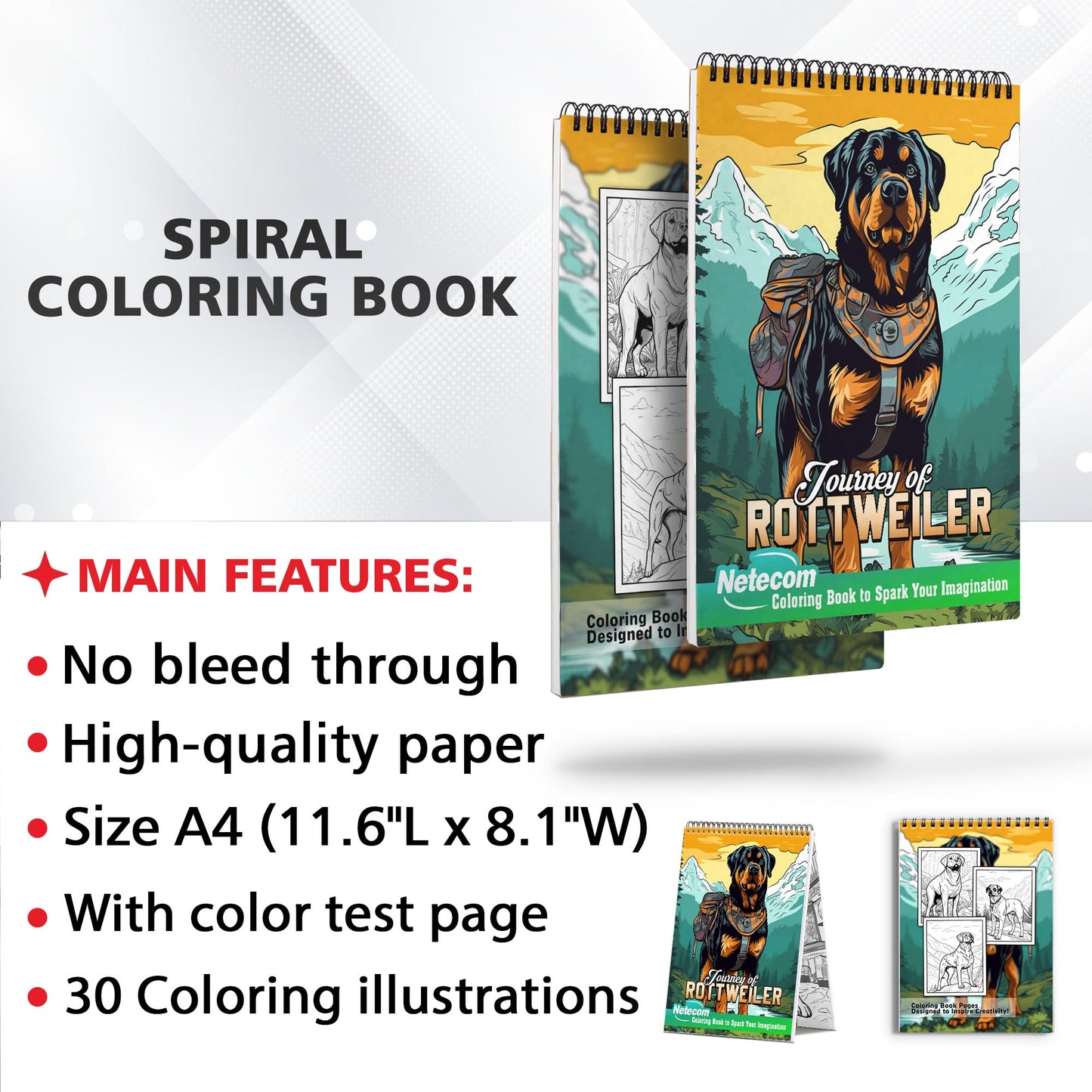 Journey of Rottweiler Spiral Bound Coloring Book, Immerse Yourself in a World of Canine Majesty with 30 Captivating Coloring Pages for Dog Enthusiasts to Create Stunning and Lifelike Artwork