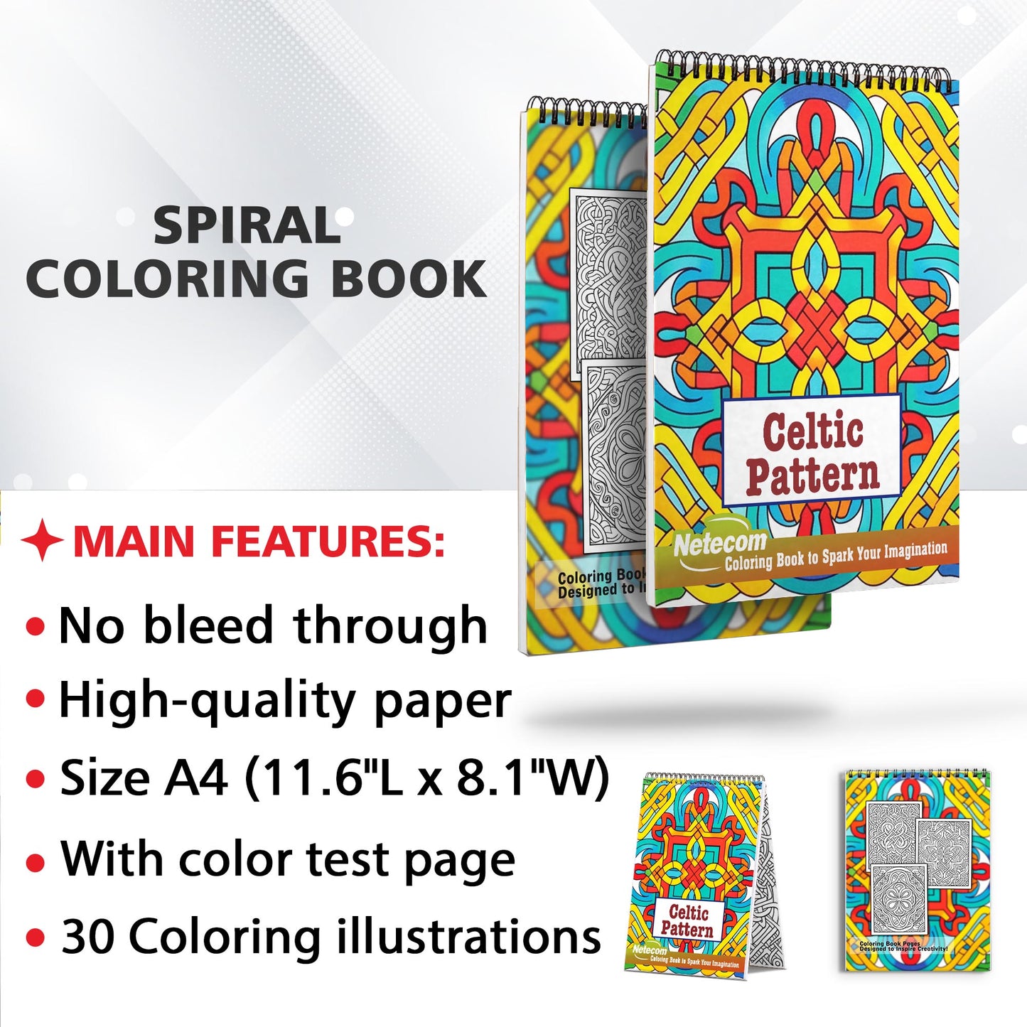Celtic Pattern Spiral Bound Coloring Book, Dive into 30 Imaginative Coloring Pages, Capturing the Elaborate Borders and Frames of Celtic Patterns
