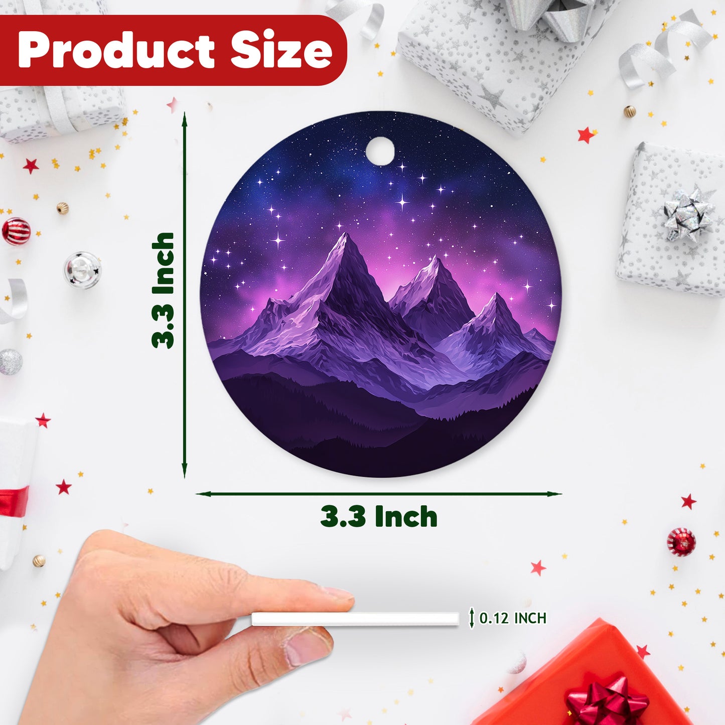 Netecom Purple Mountain Christmas Ornaments, Ceramic Night Sky Keepsake Ornament for Christmas Tree Decorations, Gifts for Holiday, Party, Home Decor
