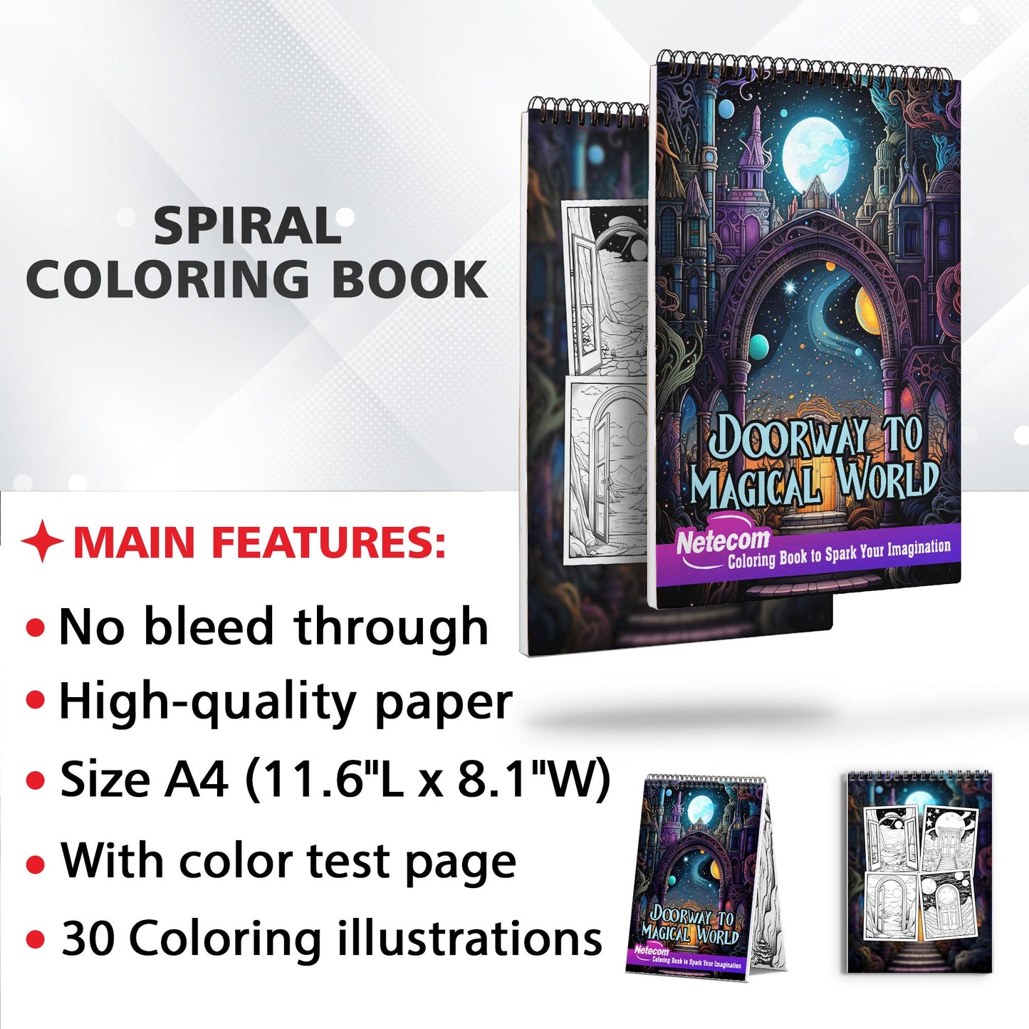Doorway to Magical World Spiral Bound Coloring Book, Enter 30 Coloring Pages of the Doorway to Magical Worlds for Imaginative Souls to Unleash Creativity.