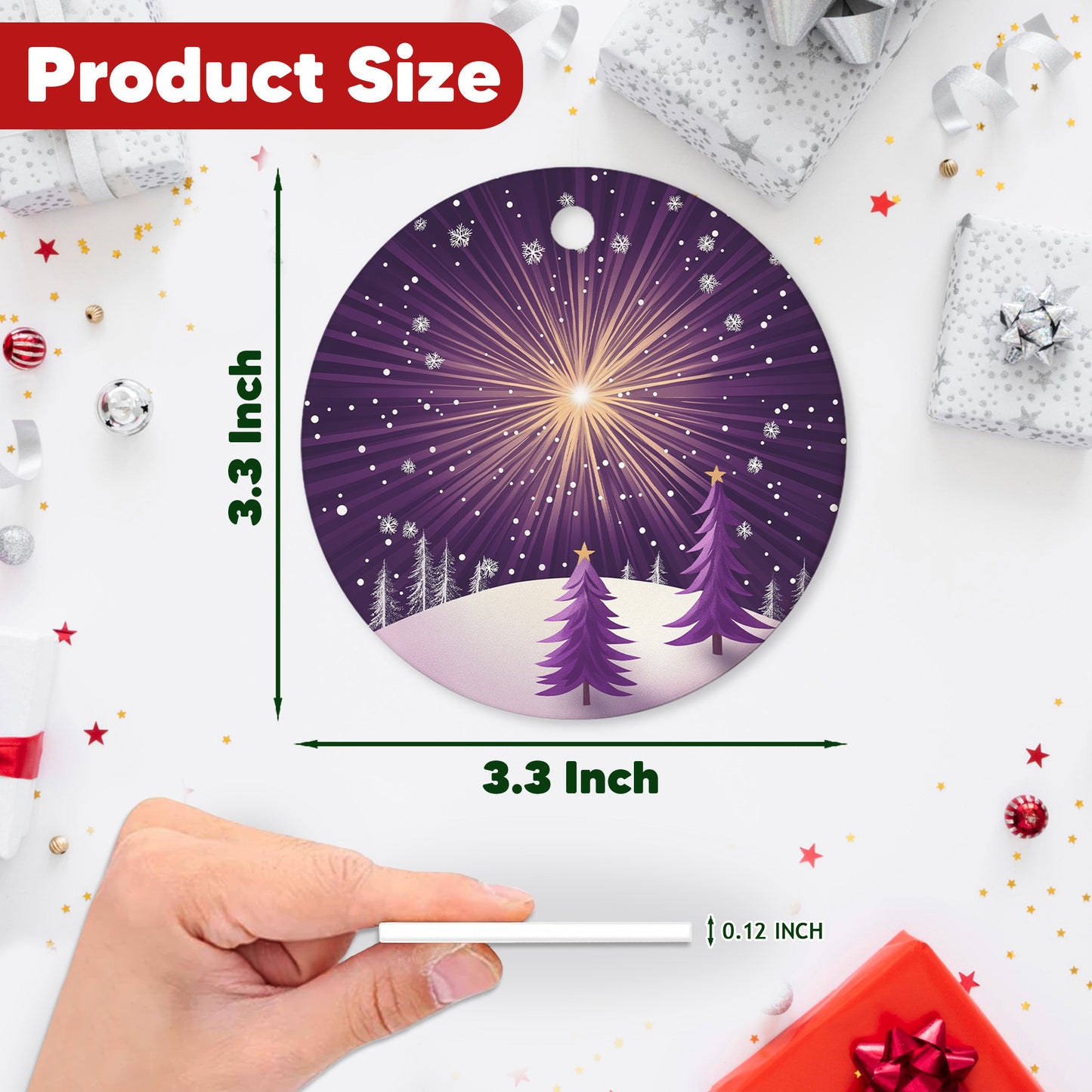 Netecom Purple Winter Snow Scene Christmas Ornaments, Ceramic Night Sky Keepsake Ornament for Christmas Tree Decorations, Gifts for Holiday, Party, Home Decor
