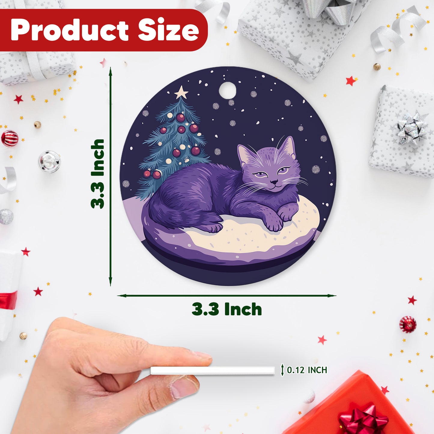 Netecom Purple Cat Christmas Ornaments, Ceramic Cat Resting Keepsake Ornament for Christmas Tree Decorations, Kitten Lover Gift, Gifts for Holiday, Party, Home Decor