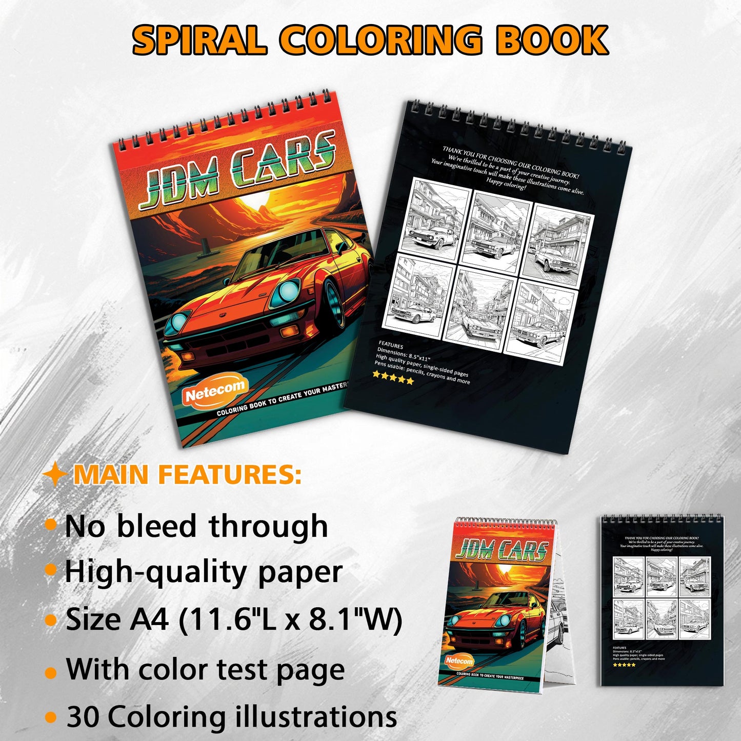 JDM Cars Spiral Bound Coloring Book, Japanese Domestic Market Cars for Automotive Fans, Great for Car Enthusiasts and JDM Culture Lovers