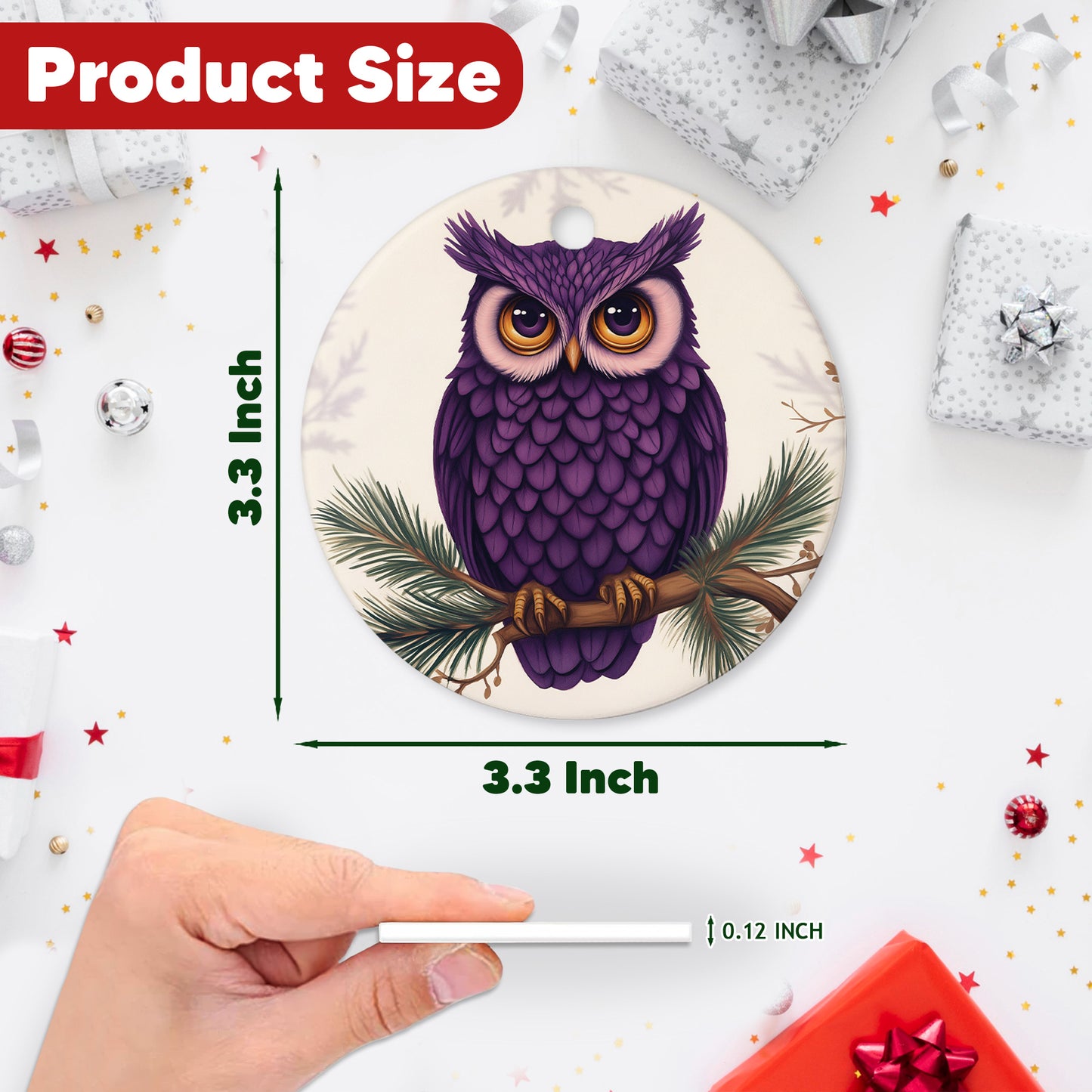 Netecom Cute Purple Owl Christmas Ornaments, Ceramic Birds on Branches Keepsake Ornament for Christmas Tree Decorations, Bird Lover Gift, Gifts for Holiday, Party, Home Decor