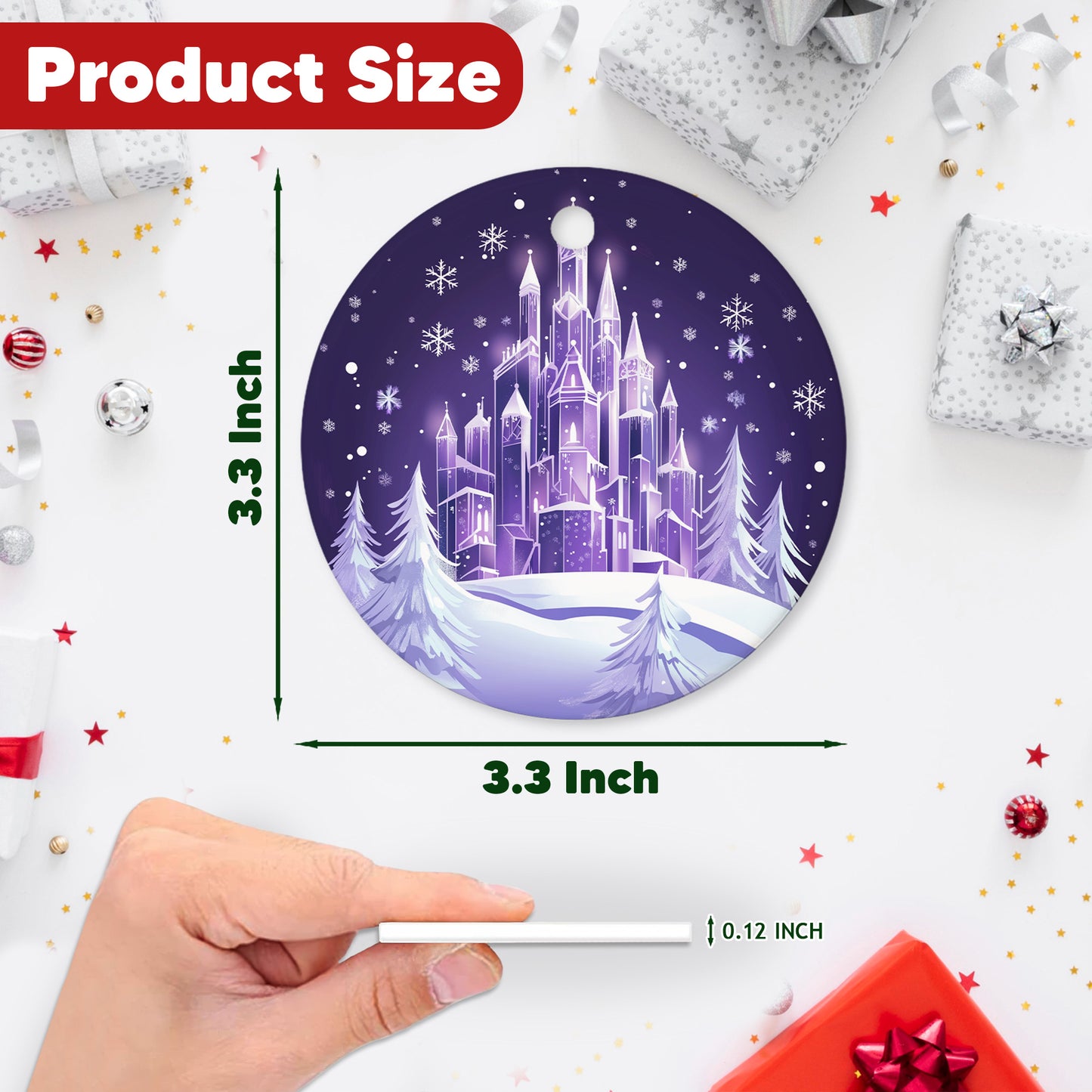 Netecom Purple Frozen Castle Christmas Ornaments, Retro Ceramic Ice Castle Winter Scene Keepsake Ornament for Christmas Tree Decorations, Gifts for Holiday, Party, Home Decor