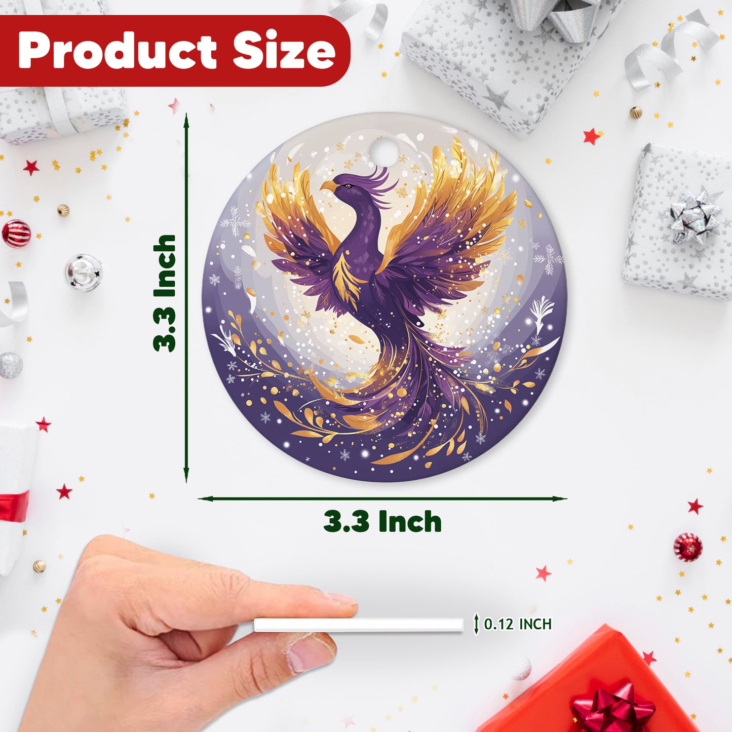 Netecom Purple Phoenix Christmas Ornaments, Ceramic Bird Rising Keepsake Ornament for Christmas Tree Decorations, Bird Lover Gift, Gifts for Holiday, Party, Home Decor