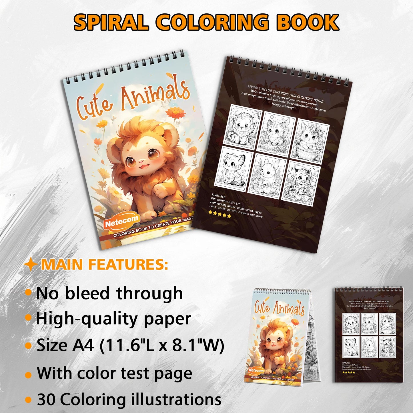 Cute Animals Spiral Bound Coloring Book, Adorable Animal Illustrations for Relaxation and Fun, Perfect for Animal Lovers of All Ages