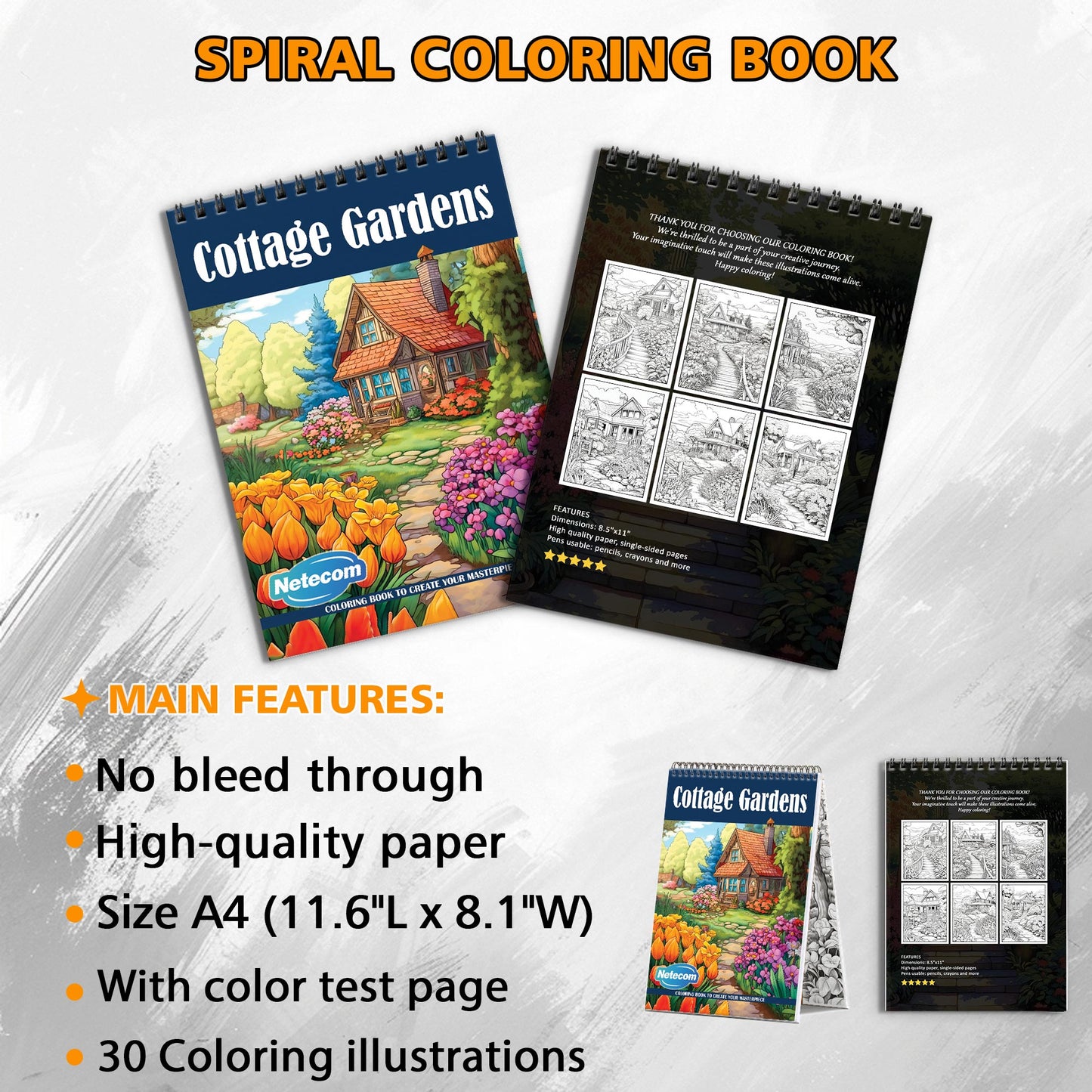 Cottage Gardens Spiral Bound Coloring Book, Charming Cottage Gardens for a Relaxing and Floral Artistic Escape, Great for Garden Lovers and Nature Fans