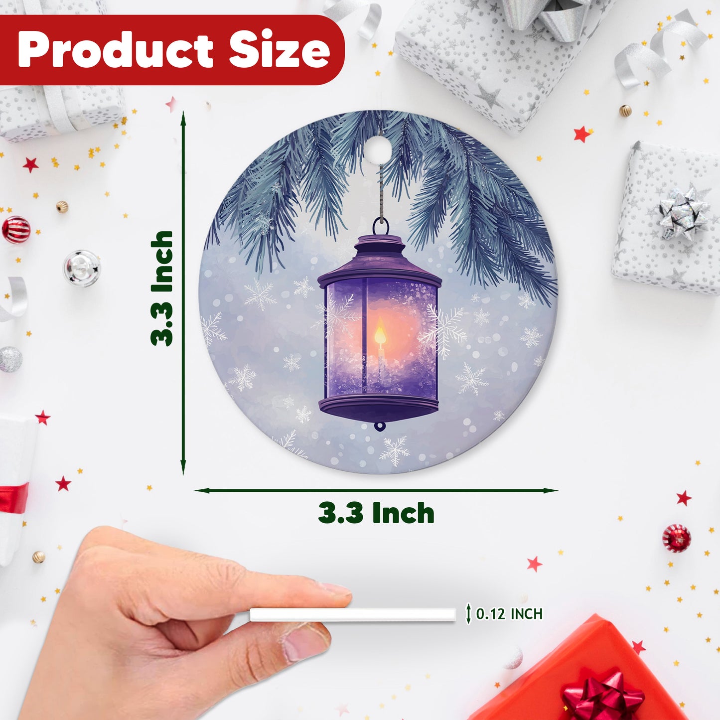 Netecom Purple Winter Lantern Christmas Ornaments, Ceramic Glow Lantern in Snow Keepsake Ornament for Christmas Tree Decorations, Gifts for Holiday, Party, Home Decor