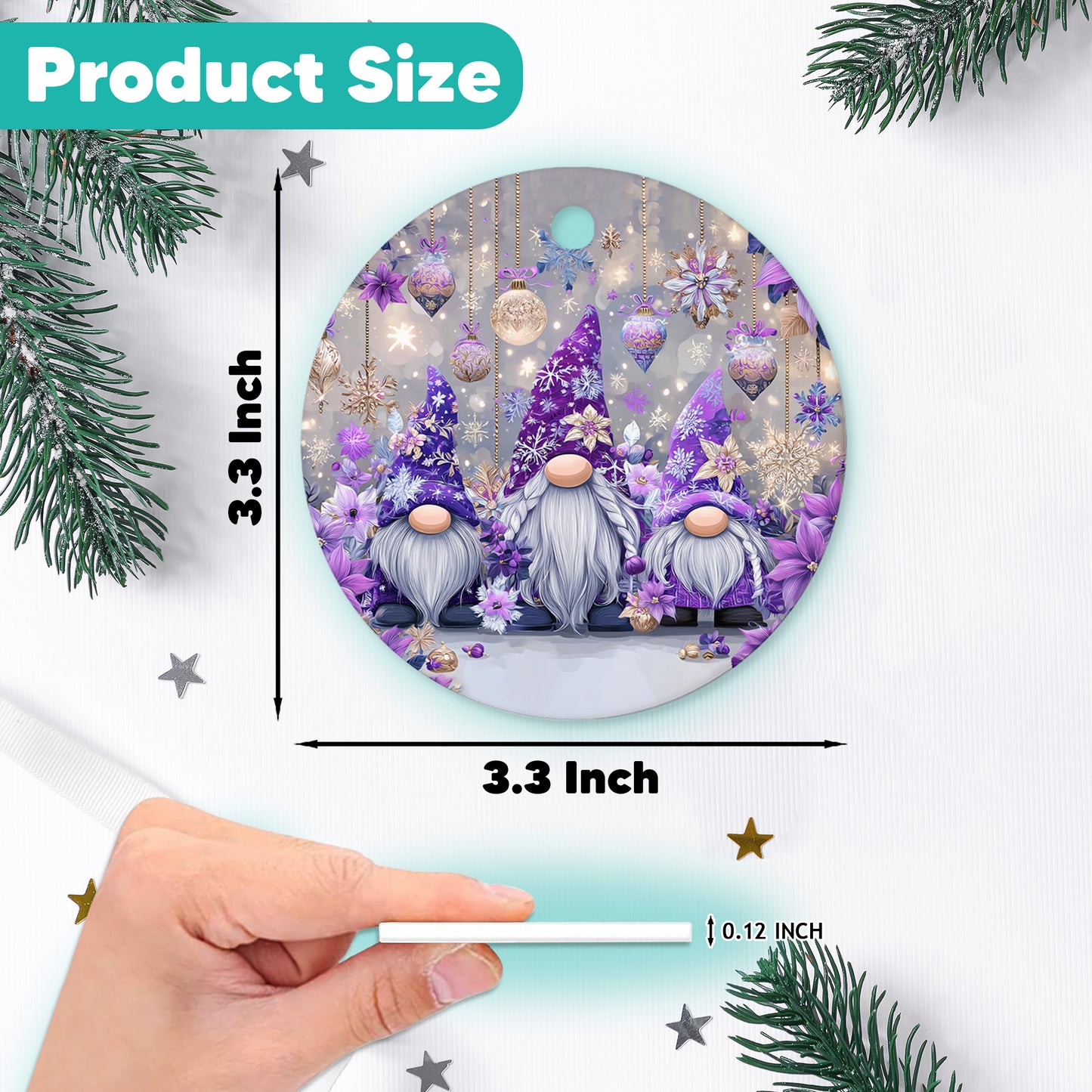 Netecom Elegant Purple Gnome Bubbles Ornament, Cute Scandinavian Tomte Ceramic Ornament for Christmas Tree Hanging Decorations Gift, Gnome Lover Gifts, Home Decor, Holiday Party Present