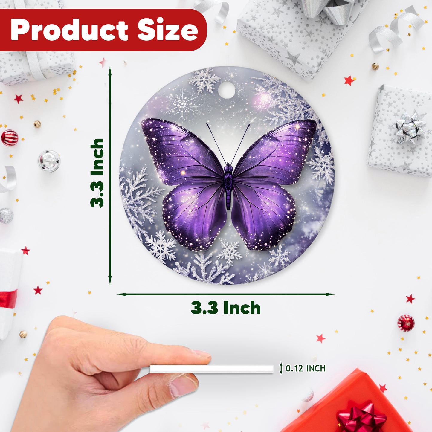 Netecom Purple Butterfly Christmas Ornaments, Ceramic Snowflake Keepsake Ornament for Christmas Tree Decorations, Butterfly Lover Gift, Gifts for Holiday, Party, Home Decor