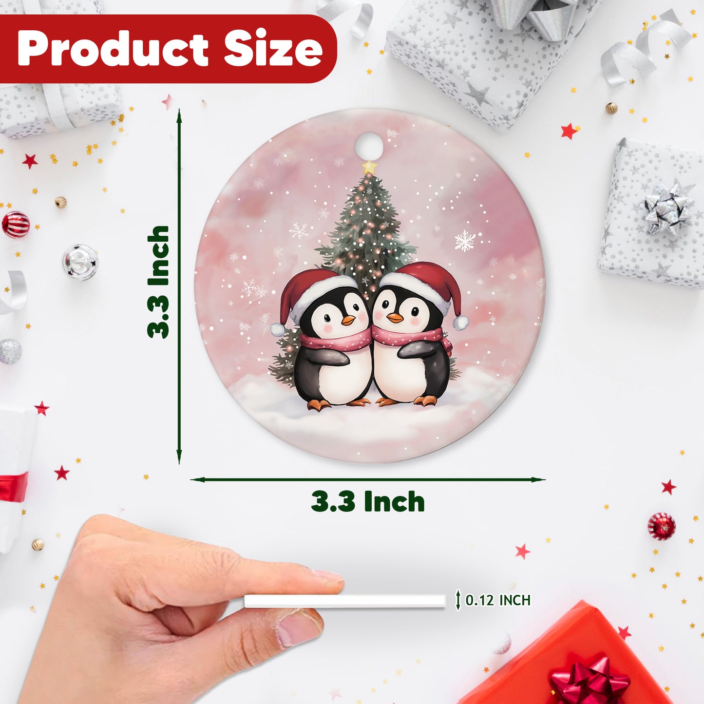 Netecom Cute Penguin Couple Pink Ornament, Ceramic Romantic Christmas Keepsake Ornament for Xmas Tree Decorations, Penguin Lover Gift, Gifts for Holiday, Party, Home Decor