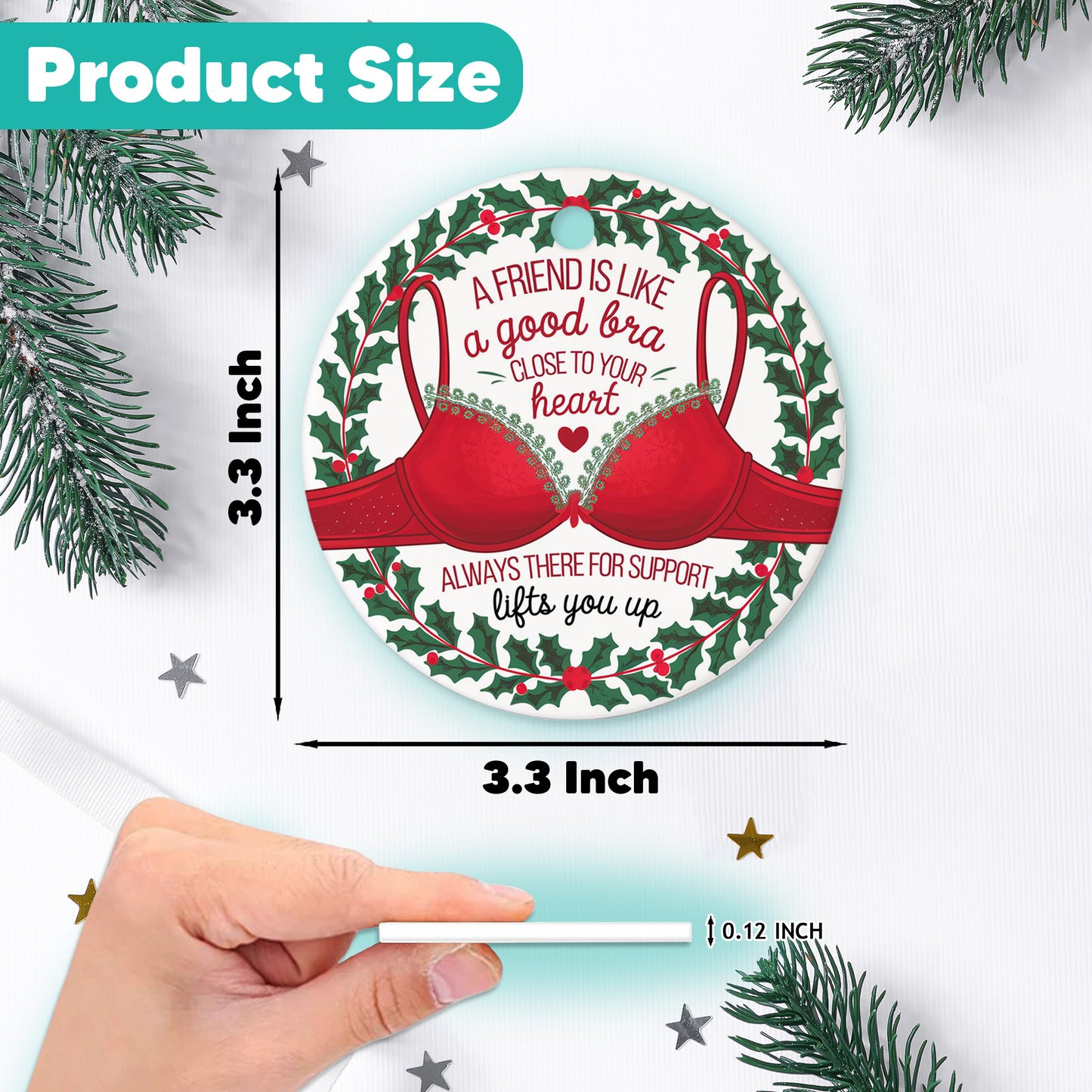 Netecom Funny Best Friend Ornament for Women, A Friend is Like a Good Bra Ceramic Ornament for Christmas Tree Hanging Decorations Gift, Besties Friendship Gifts, Holiday Party Present