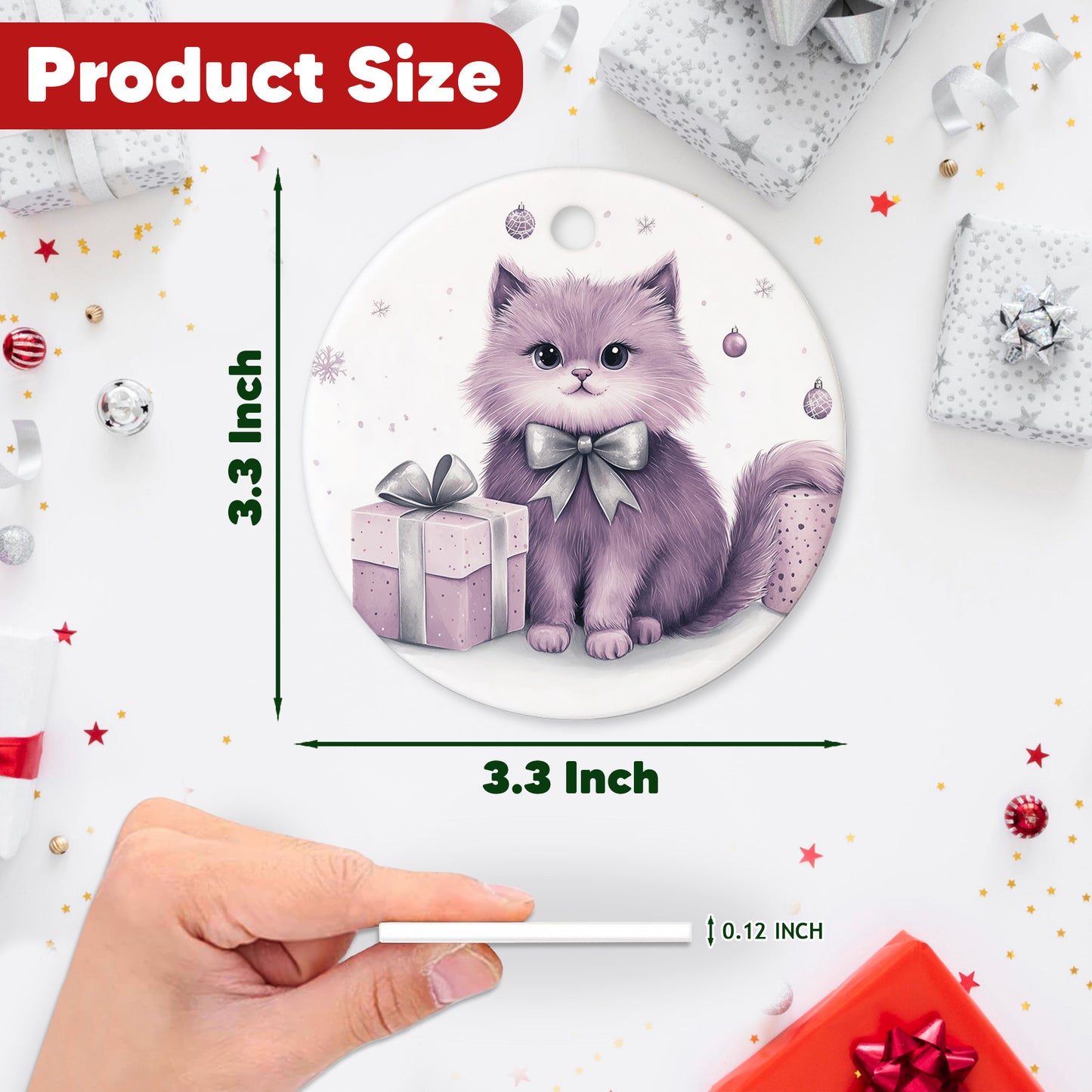 Netecom Cute Purple Cat Christmas Ornaments, Ceramic Kitten Keepsake Ornament for Christmas Tree Decorations, Cat Lover Gifts, Gifts for Holiday, Party, Home Decor