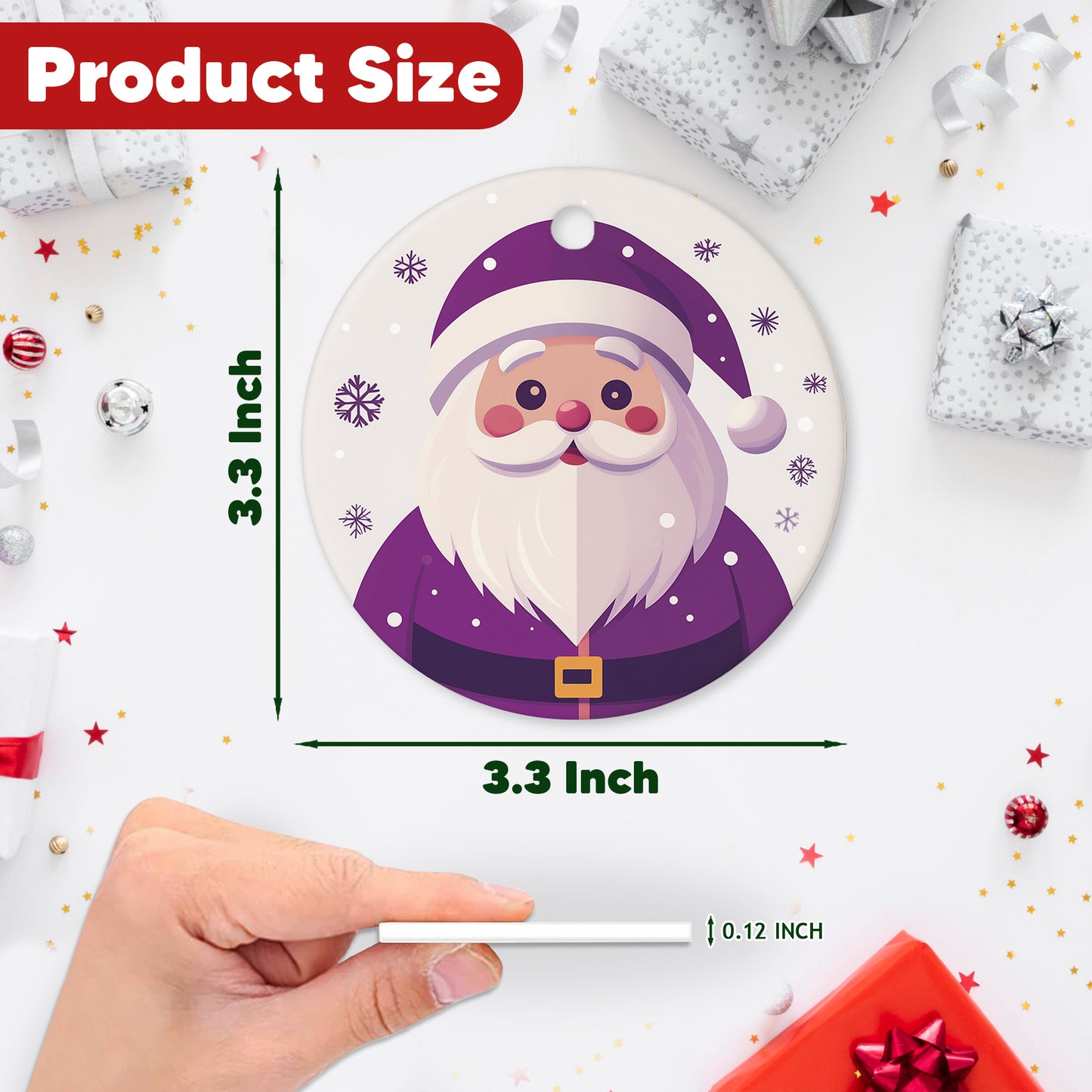 Netecom Cute Purple Santa Claus Christmas Ornaments, Ceramic Christmas Holiday Keepsake Ornament for Xmas Tree Decorations, Gifts for Holiday, Party, Home Decor