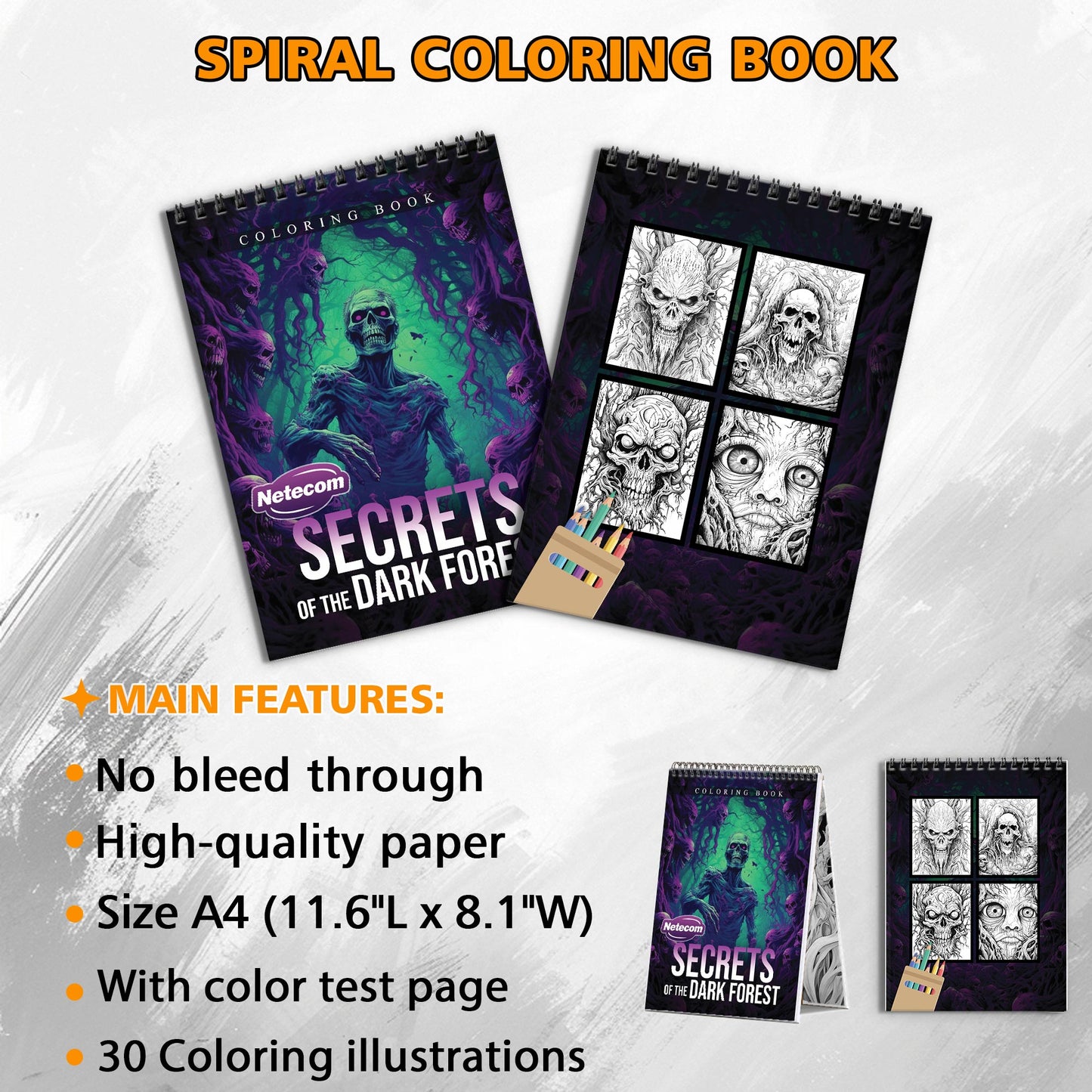 Secrets of the Dark Forest Spiral Bound Coloring Book, Mystical and Shadowy Forest Scenes for an Enigmatic Artistic Adventure, Perfect for Fans of Fantasy