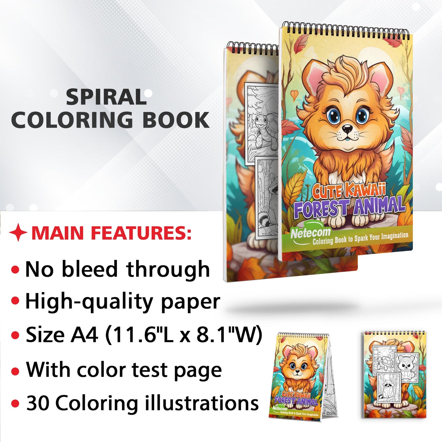 Cute Kawaii Forest Animal Spiral Bound Coloring Book, Discover the Whimsical World of Kawaii Forest Animals with 30 Exquisite Coloring Pages that Showcase the Adorable and Playful Creatures
