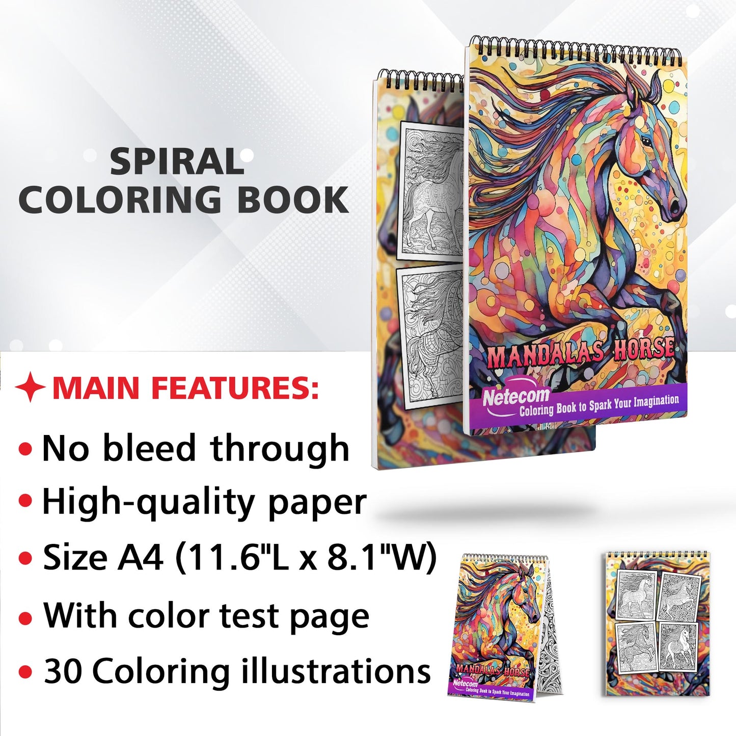 Horse Mandalas Spiral Bound Coloring Book, Delight in 30 Whimsical Majestic Horse Coloring Pages for Horse Art Admirers to Embrace the Quirky Charm and Enchanting Vibes of Majestic Horses