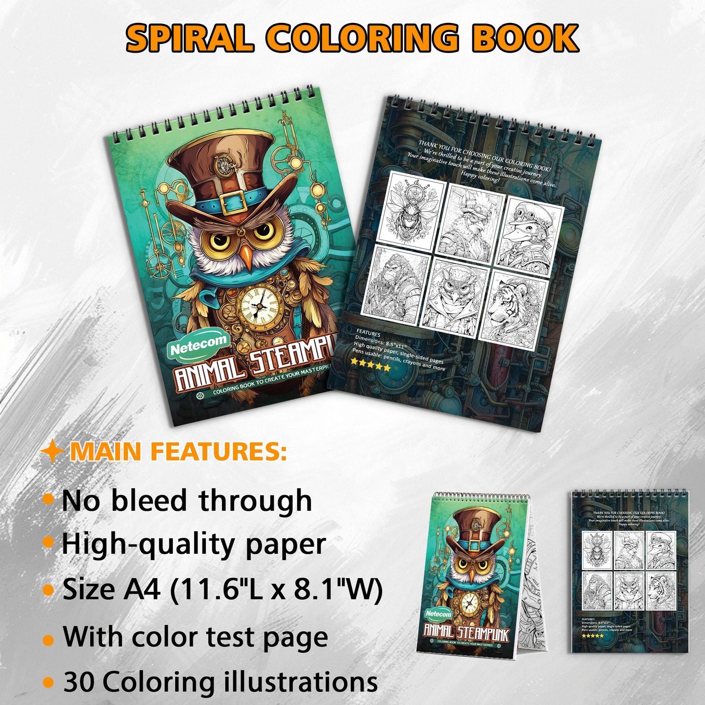 Animals Steampunk Spiral Bound Coloring Book, Mechanical Steampunk Animals for a Unique and Creative Coloring Experience, Perfect for Steampunk Fans