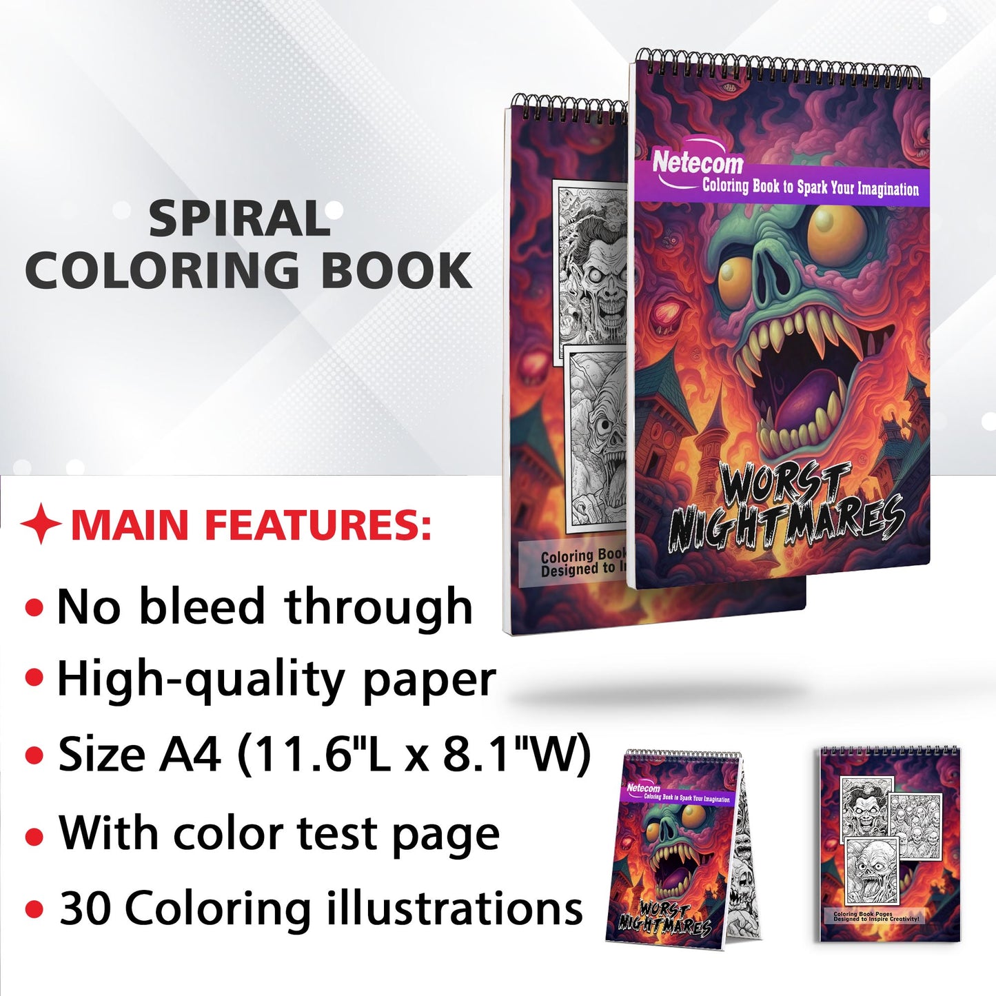 Worst Nightmares Spiral Bound Coloring Book, Experience 30 Coloring Pages of Sinister Nightmares for Those Who Dare to Explore the Shadows