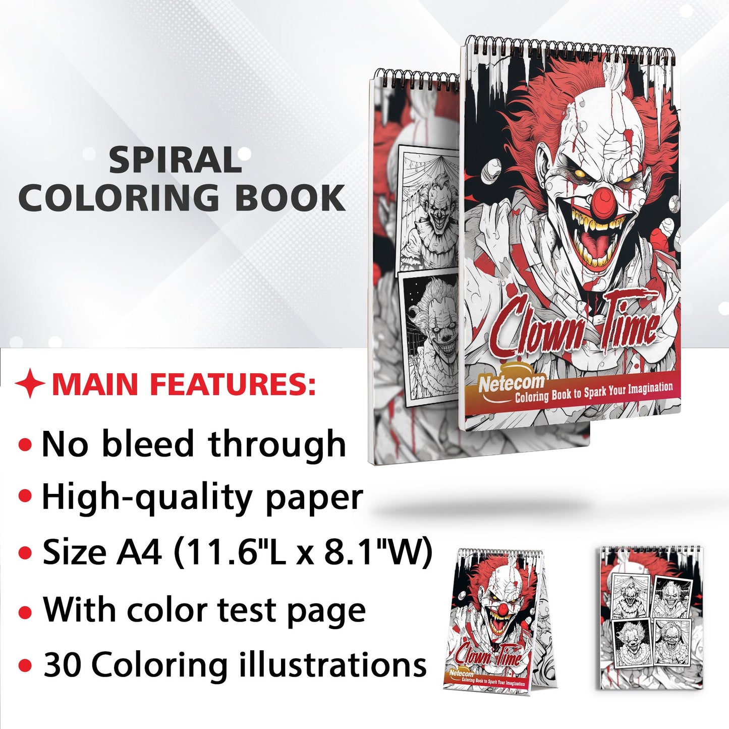 Clown Time Spiral Bound Coloring Book, Explore the Dark and Twisted World of Clown Time with 30 Eerie Coloring Pages for Horror Enthusiasts to Embrace the Chills and Thrills