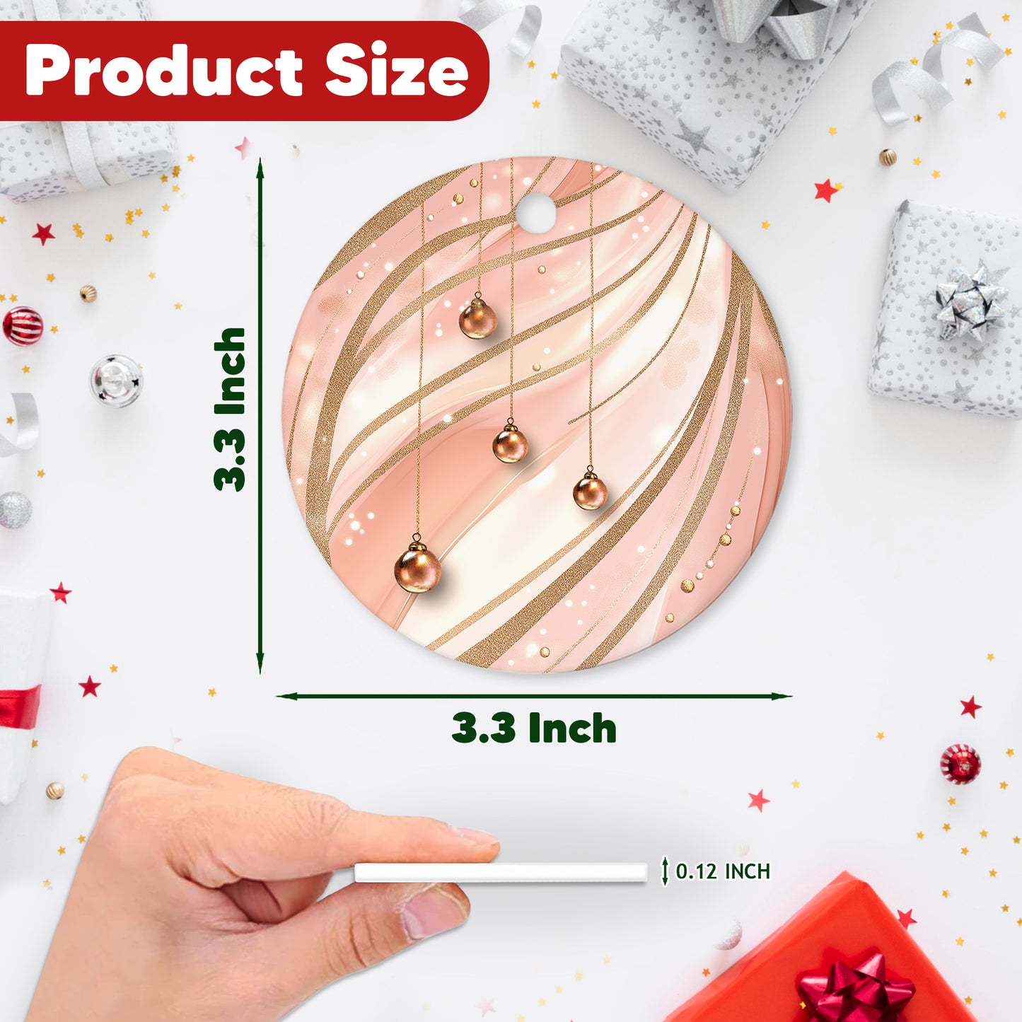 Netecom Elegant Pink Baubles Christmas Ornaments, Ceramic Hanging Balls with Glitter Swirl Keepsake Ornament for Xmas Tree Decorations, Gifts for Holiday, Party, Home Decor