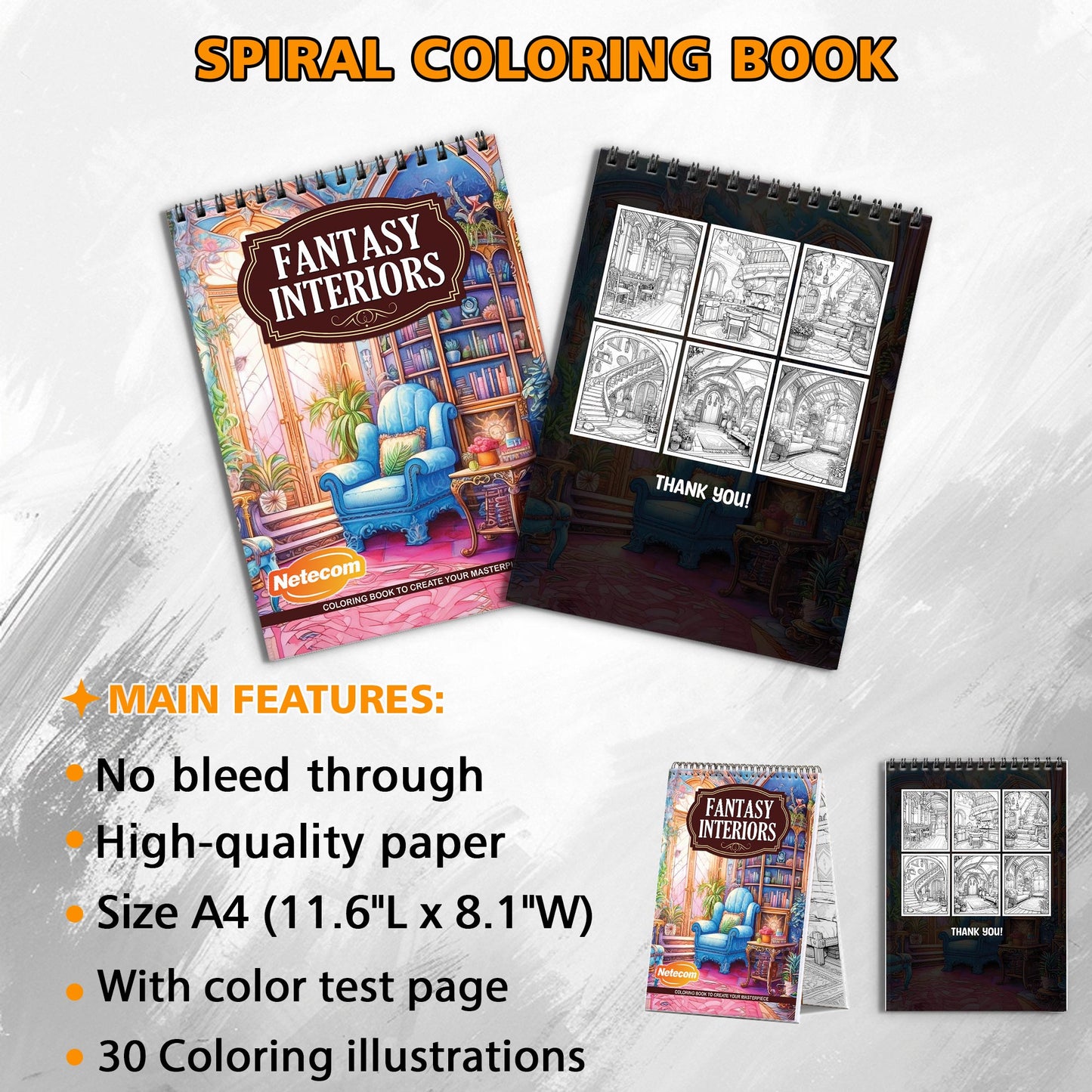 Fantasy Interiors Spiral Bound Coloring Book, Imaginative Fantasy Interiors for a Magical Coloring Adventure, Perfect for Dreamers and Design Fans