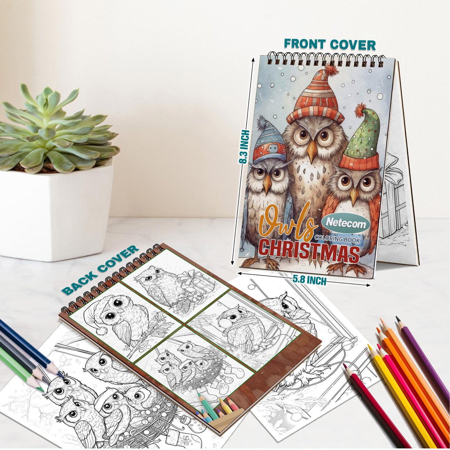 Netecom Christmas Owls Spiral Bound Coloring Book For Adults