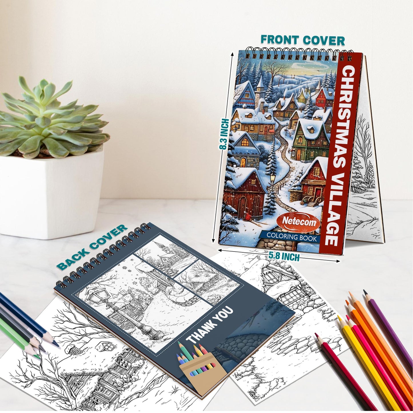 Netecom Christmas Village Spiral Bound Coloring Book For Adults