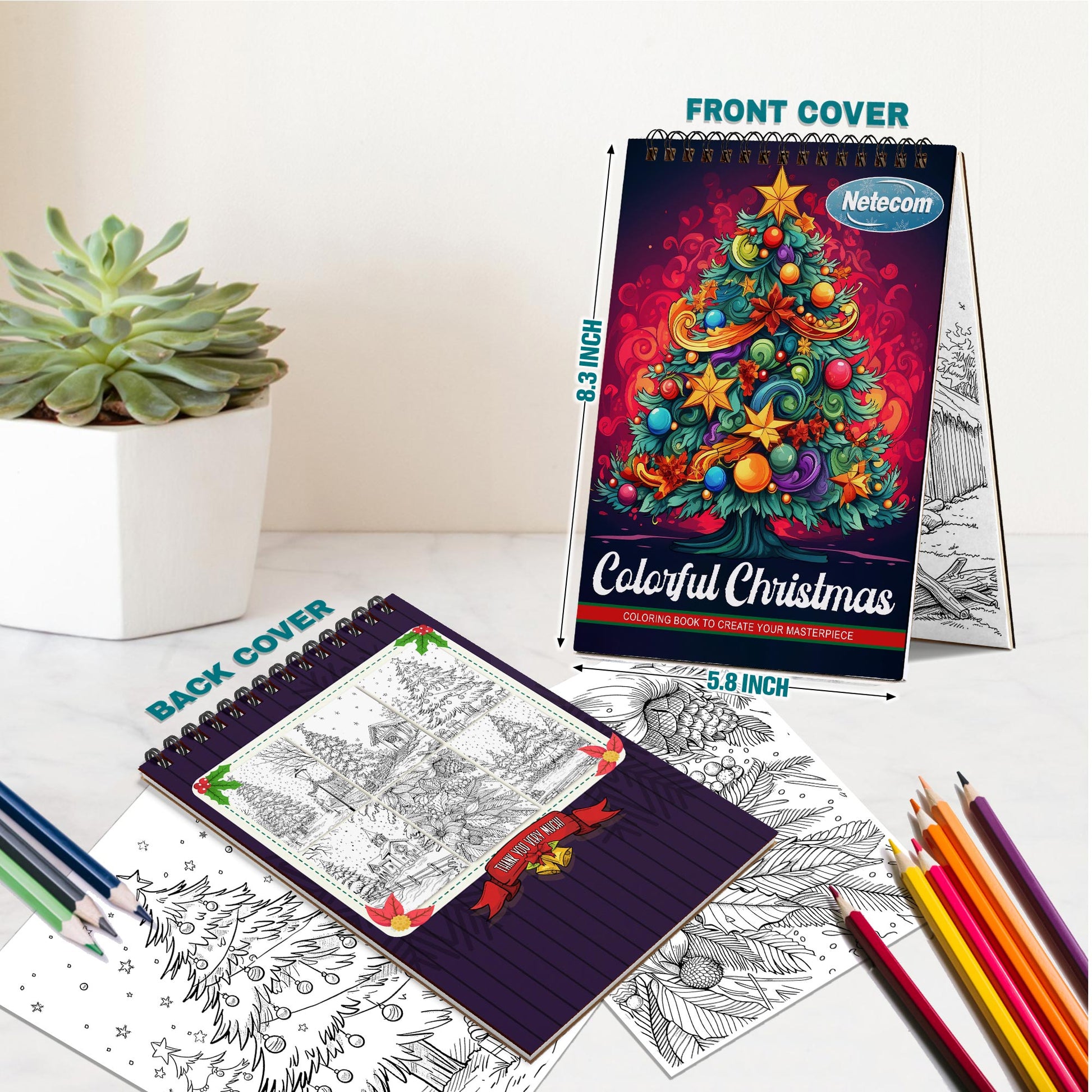 Netecom Colorful Christmas Spiral Bound Coloring Book For Adults