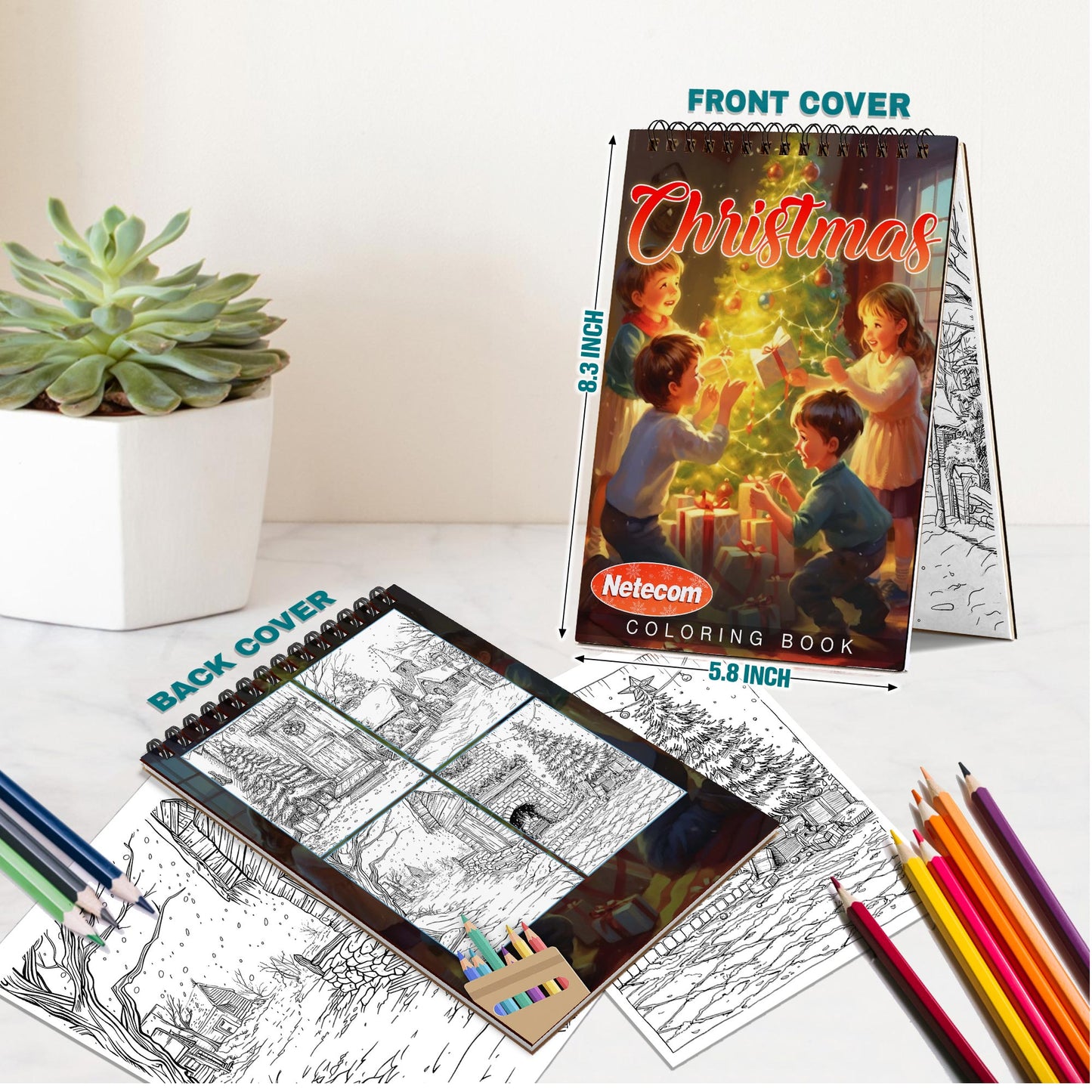 Netecom Christmas Spiral Bound Coloring Book For Adults