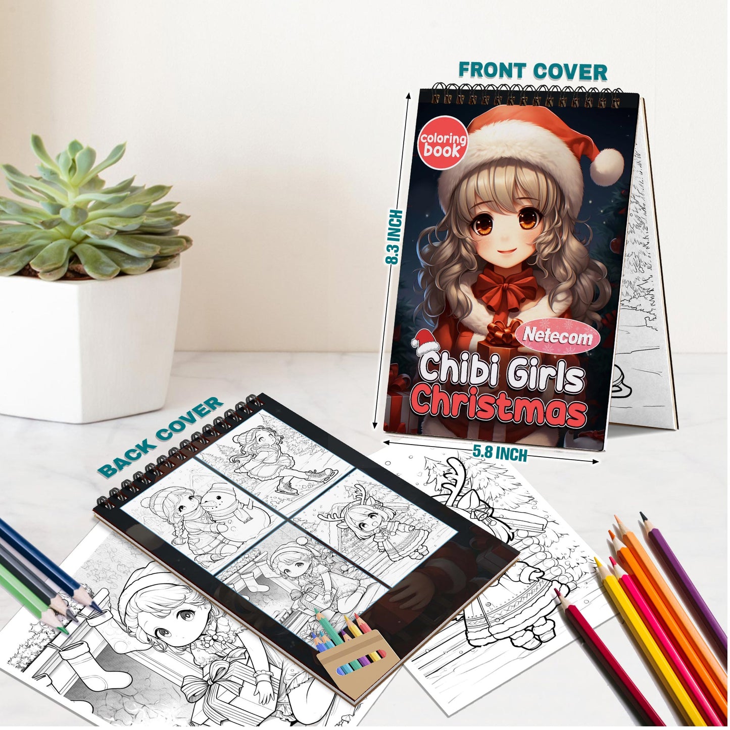 Netecom Chibi Girls Christmas Spiral Bound Coloring Book For Adults