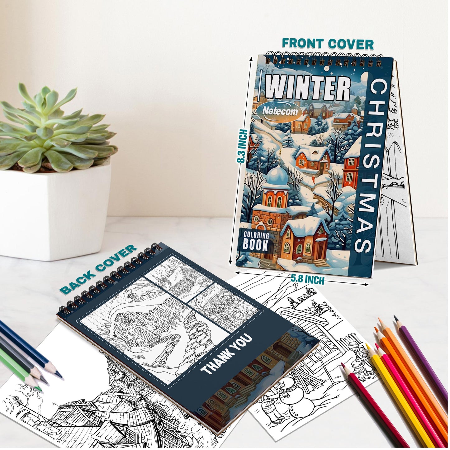 Netecom Christmas Winter Spiral Bound Coloring Book For Adults