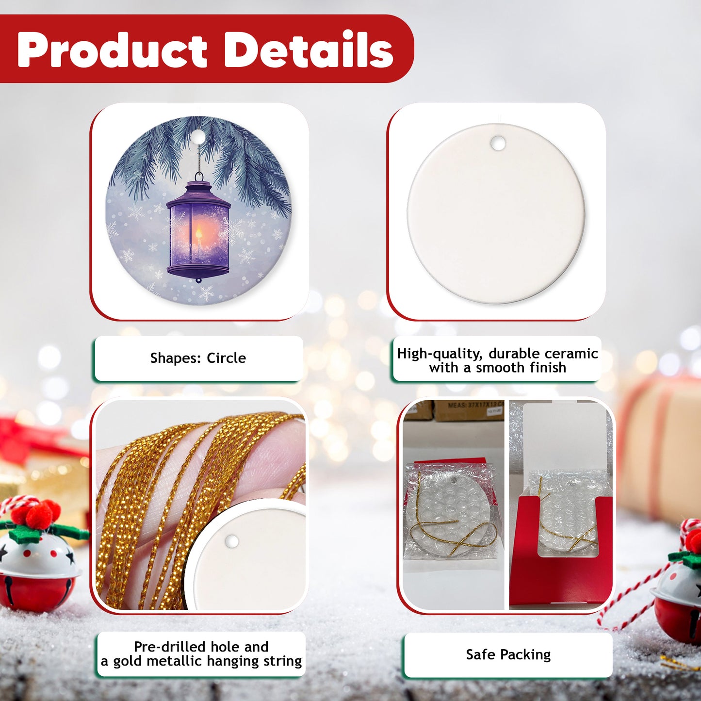 Netecom Purple Winter Lantern Christmas Ornaments, Ceramic Glow Lantern in Snow Keepsake Ornament for Christmas Tree Decorations, Gifts for Holiday, Party, Home Decor