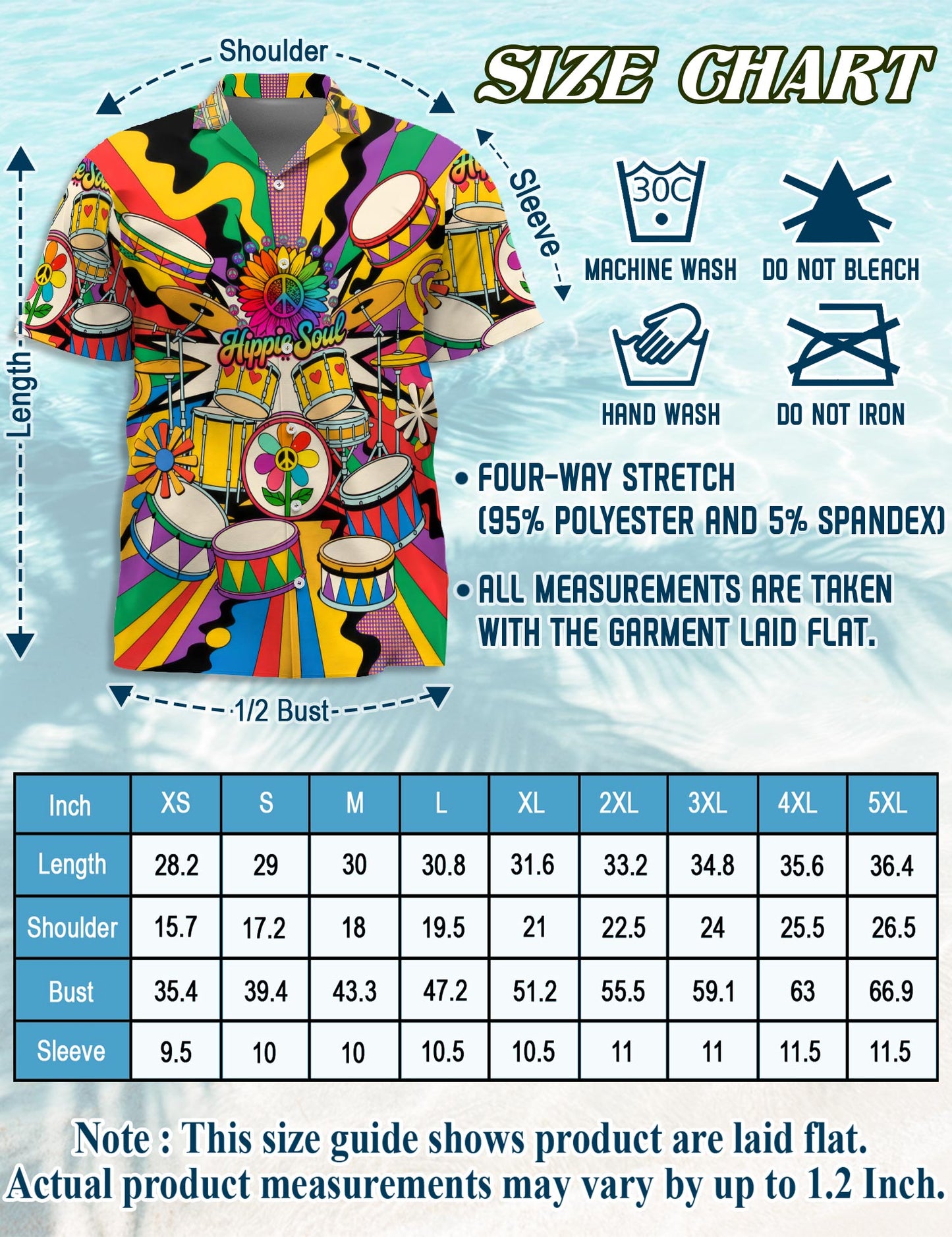 Netecom Peace Love Drums Hawaiian Shirt for Men, Button Down Summer Beach Short Sleeve, S-5XL