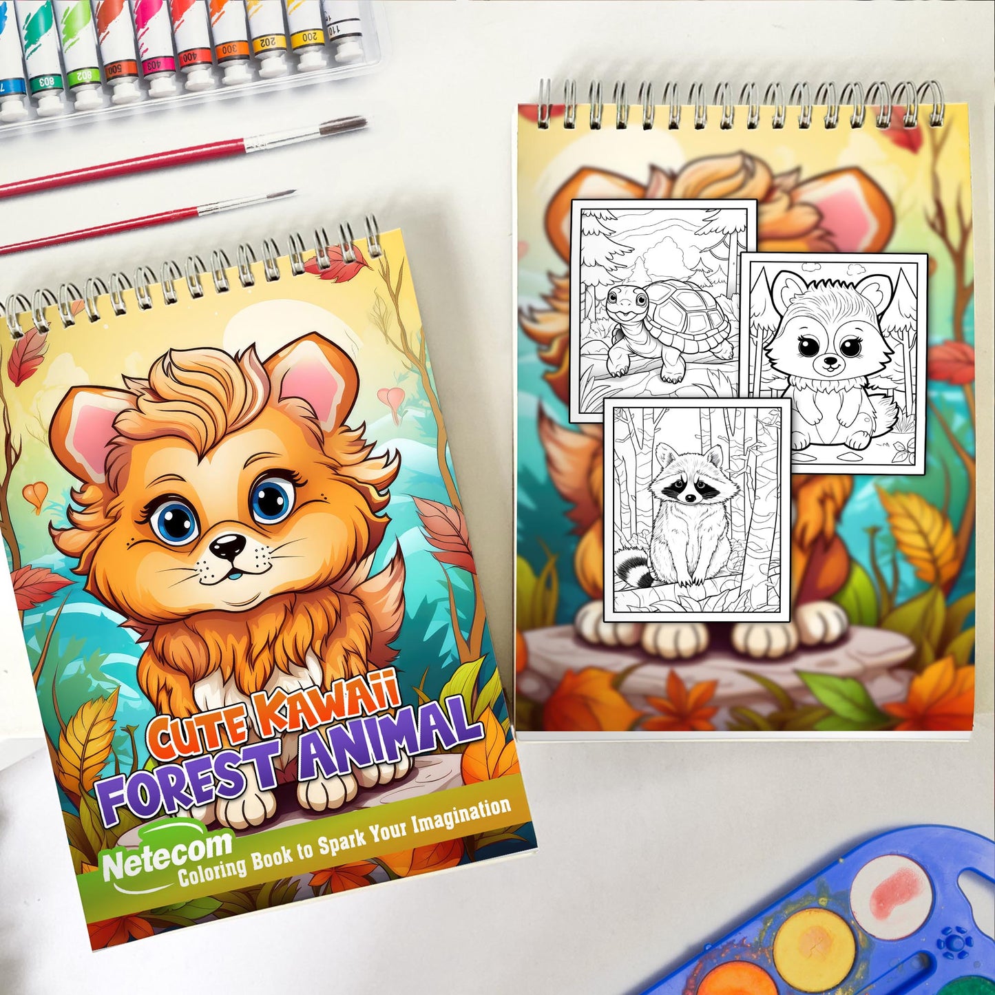 Cute Kawaii Forest Animal Spiral Bound Coloring Book, Discover the Whimsical World of Kawaii Forest Animals with 30 Exquisite Coloring Pages that Showcase the Adorable and Playful Creatures