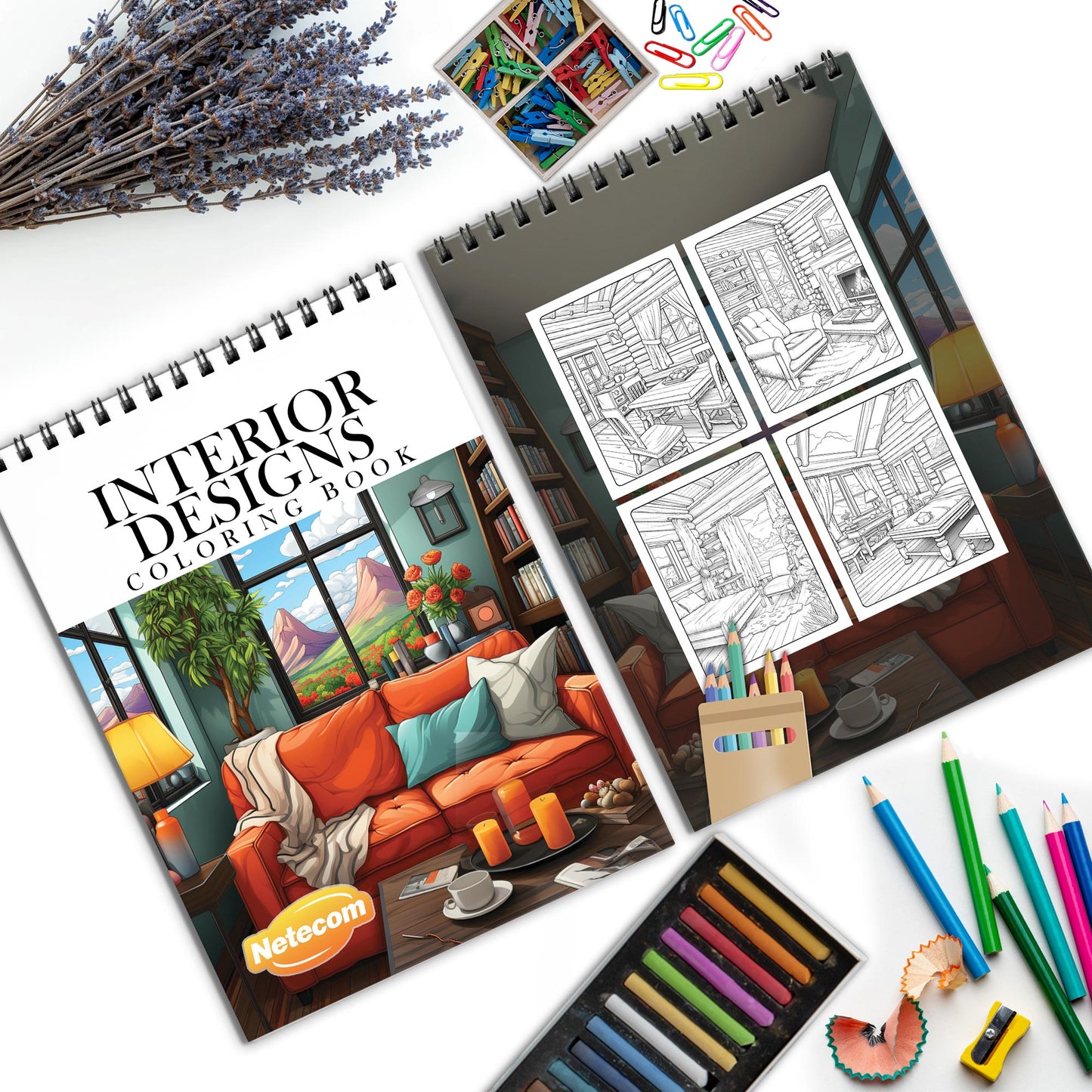 Interior Design Spiral Bound Coloring Book, Elegant Interior Designs for a Stylish and Creative Art Venture, Perfect for Aspiring Designers and Decorators