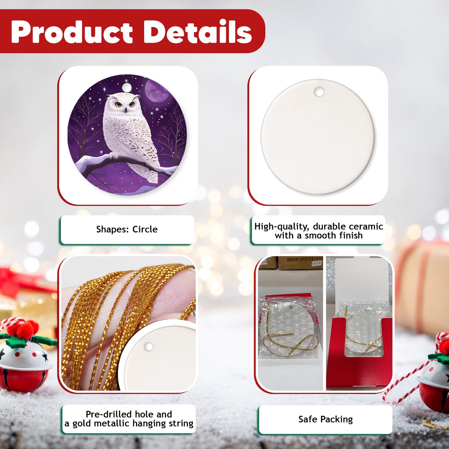 Netecom Cute Purple Winter Owl Christmas Ornaments, Ceramic Birds on Branches Keepsake Ornament for Christmas Tree Decorations, Bird Lover Gift, Gifts for Holiday, Party, Home Decor