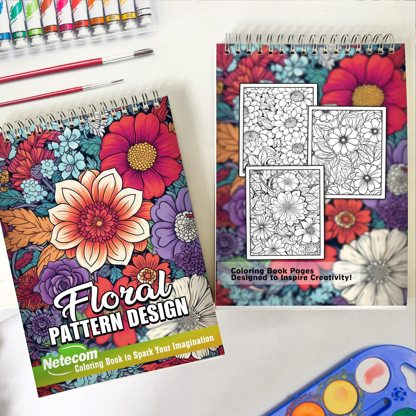 Floral Pattern Spiral Bound Coloring Book, Embark on a Coloring Journey with 30 Intricate Flower Doodles for Relaxation and Inspiration