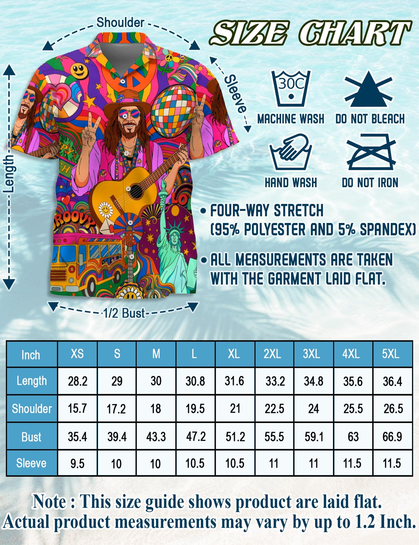 Netecom Colorful Hippie Hawaiian Shirt for Men, Button Down Summer Beach Short Sleeve, S-5XL