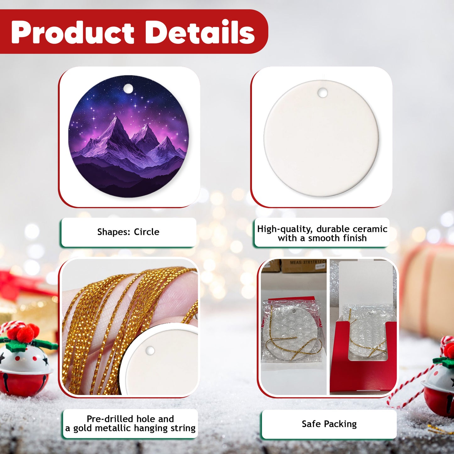 Netecom Purple Mountain Christmas Ornaments, Ceramic Night Sky Keepsake Ornament for Christmas Tree Decorations, Gifts for Holiday, Party, Home Decor