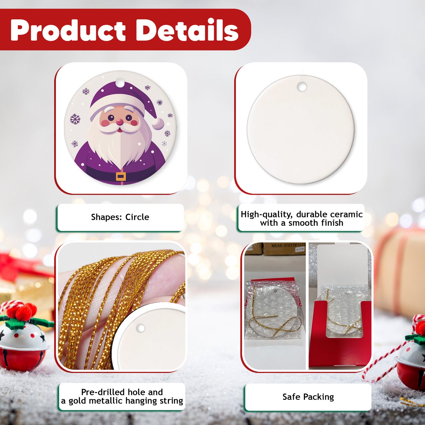 Netecom Cute Purple Santa Claus Christmas Ornaments, Ceramic Christmas Holiday Keepsake Ornament for Xmas Tree Decorations, Gifts for Holiday, Party, Home Decor